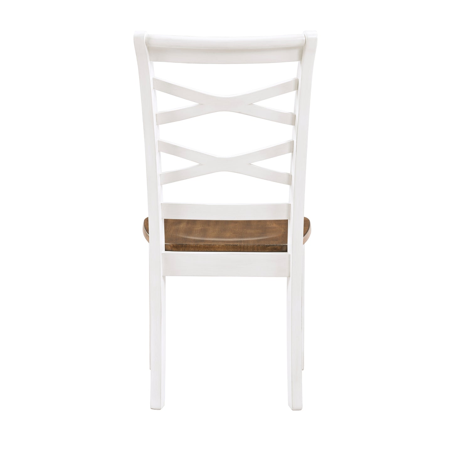White wooden dining chair with xback design and natural wood seat