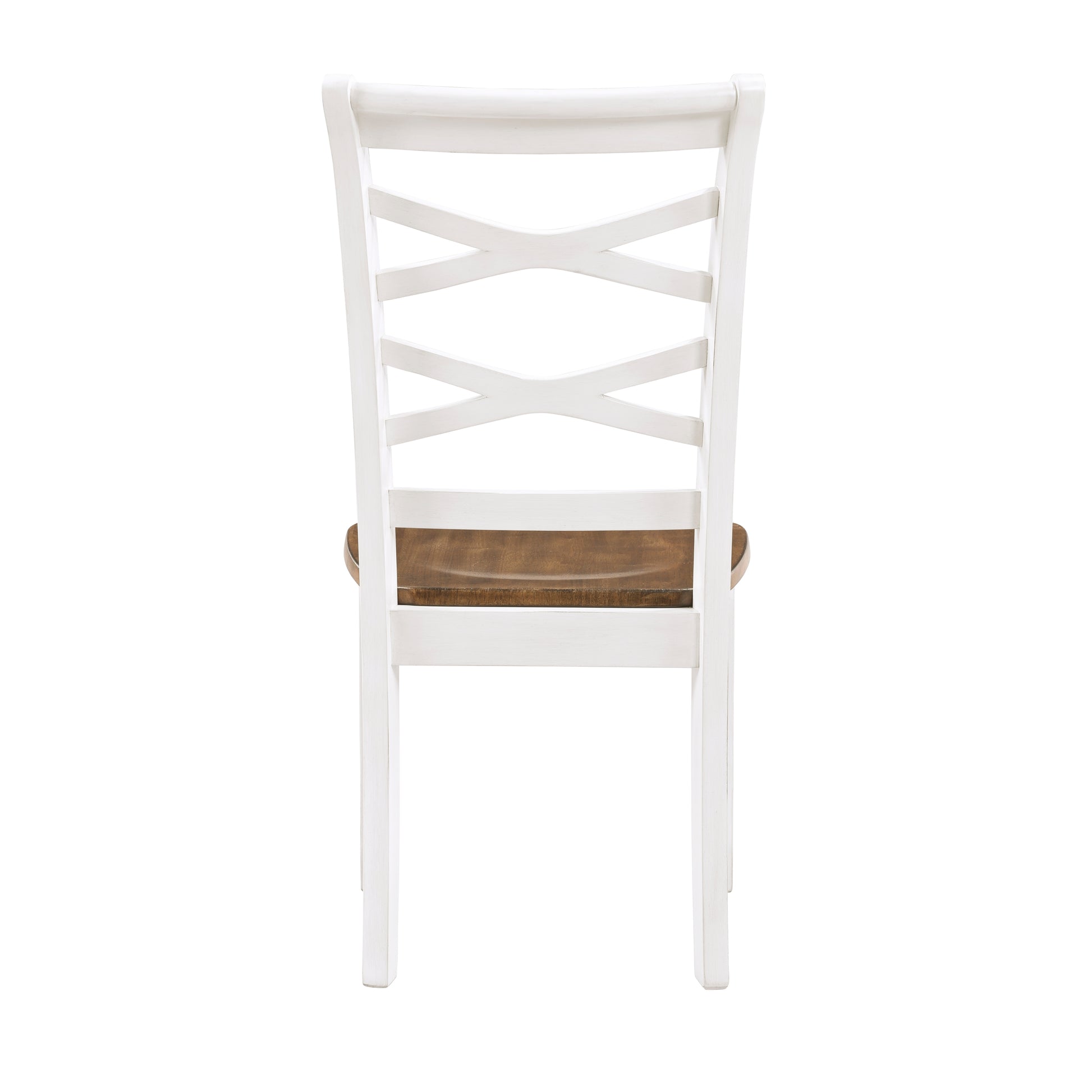 White wooden dining chair with xback design and natural wood seat