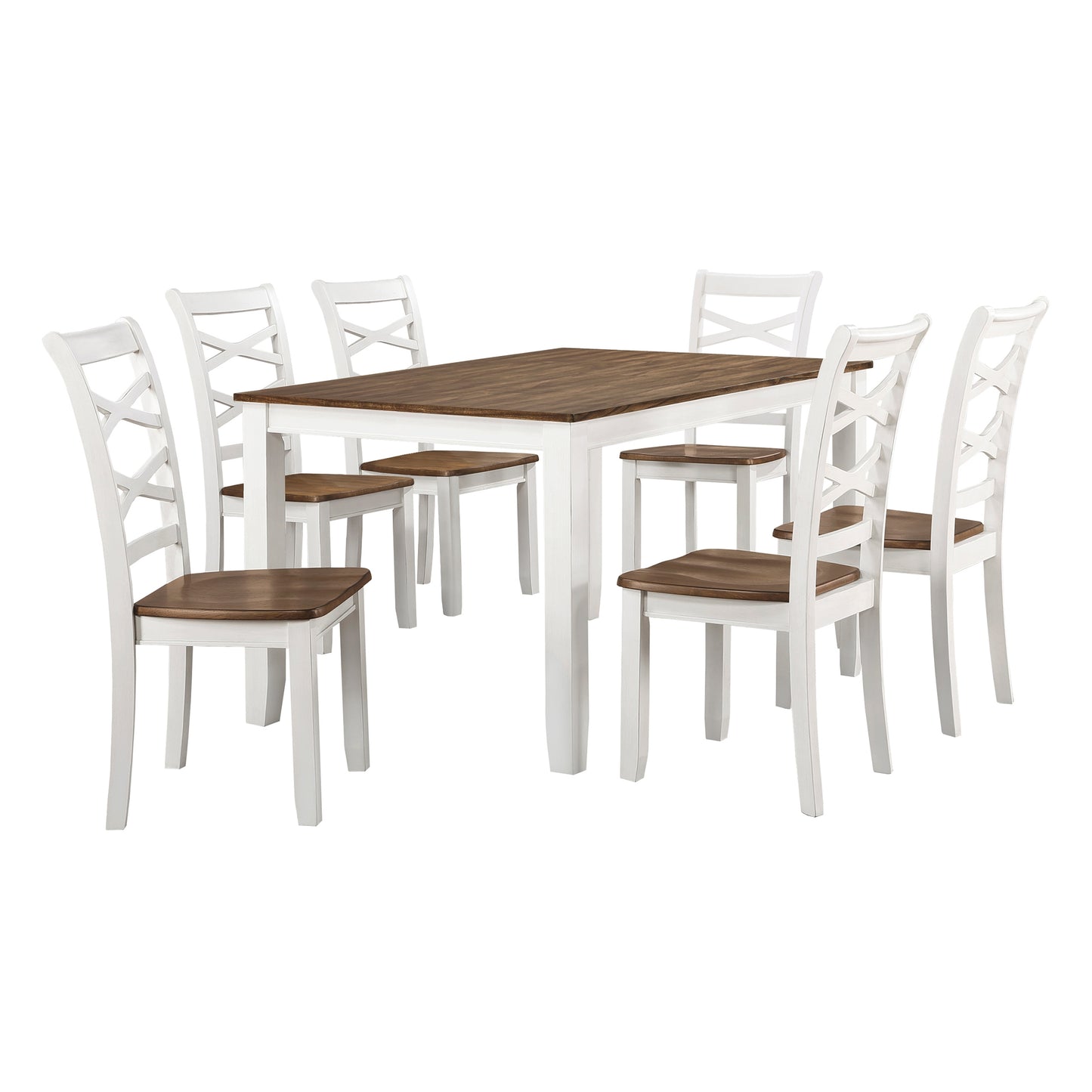 White and walnut dining set with Xback chairs and a wooden table