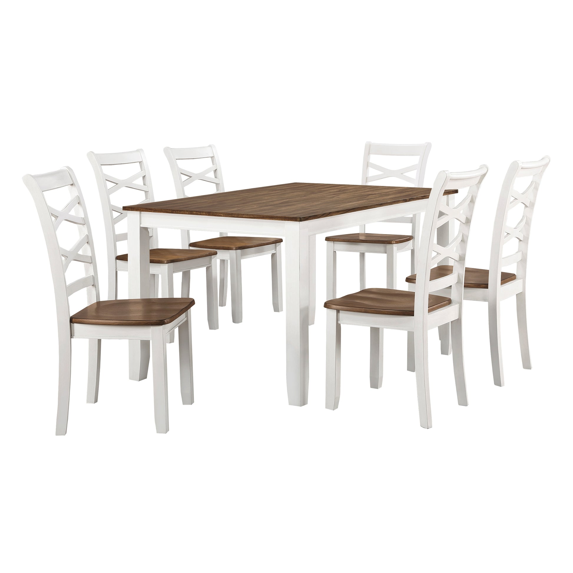 White and walnut dining set with Xback chairs and a wooden table