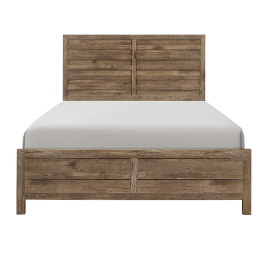Rustic wood plank king bed frame with horizontal headboard and footboard
