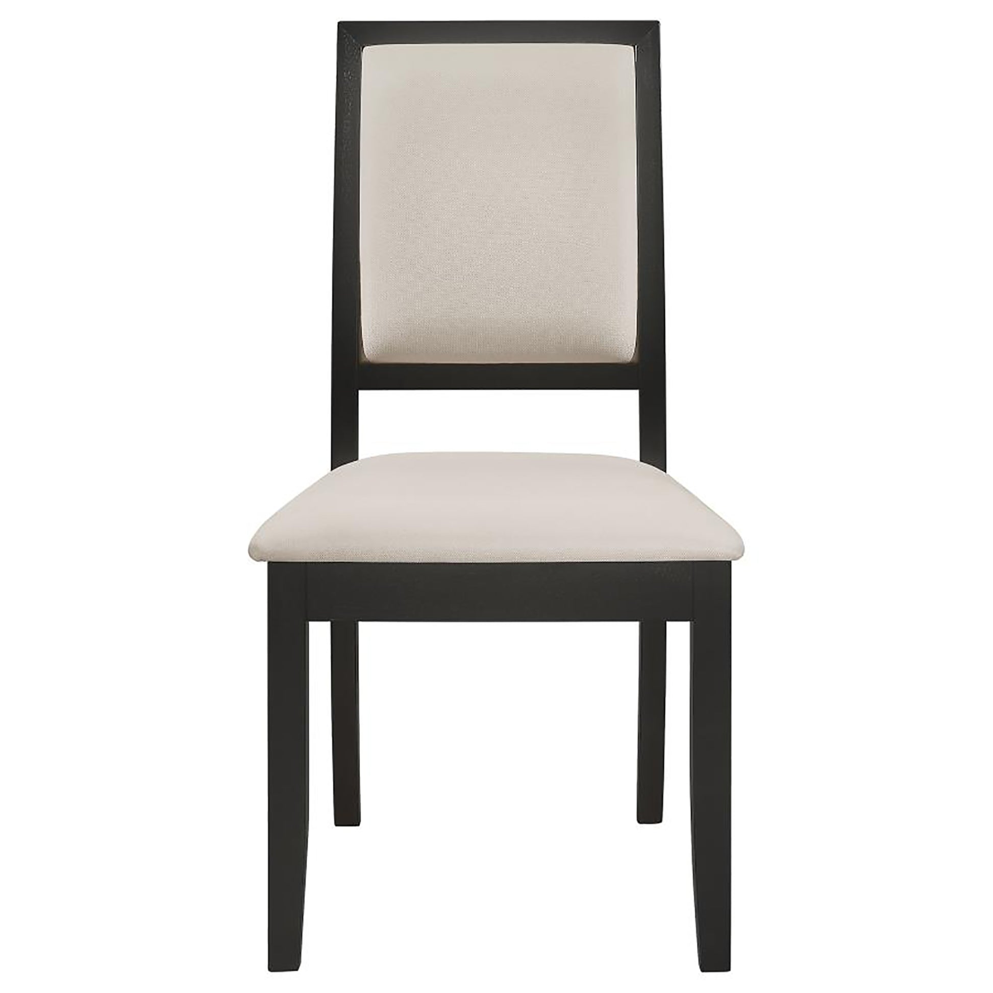 Black wood dining chair with cream upholstered seat and back