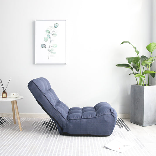 Blue linen floor chair with adjustable recliner for comfortable lounging