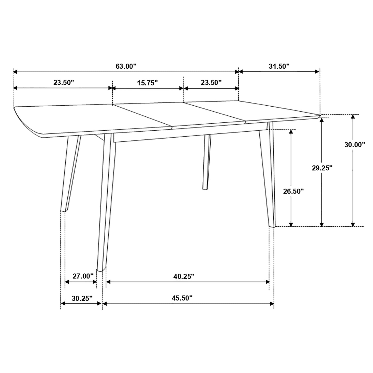 Extendable dining table with tapered legs  inches long