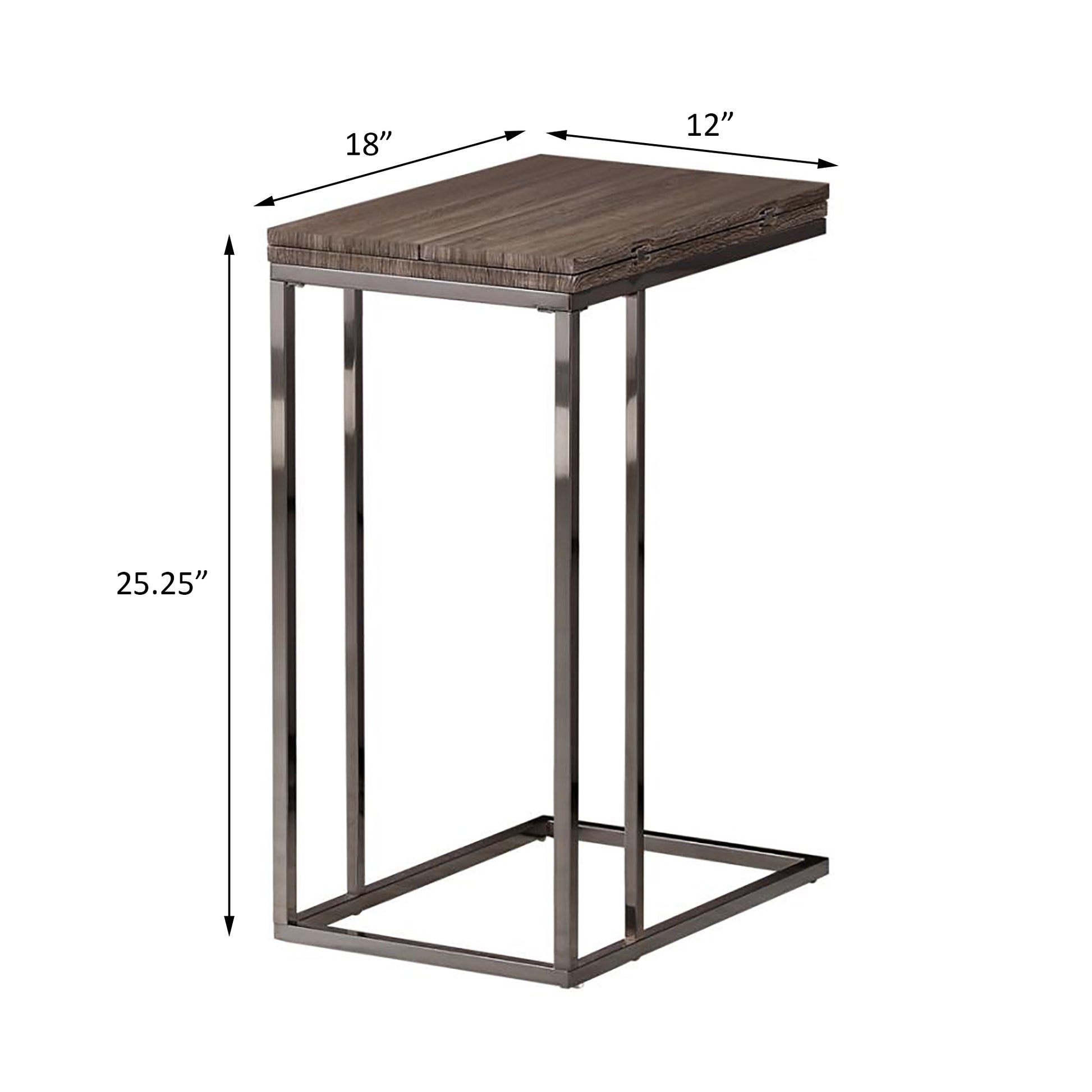 Dark wood ctable with a brushed nickel metal frame  W x  D x  H