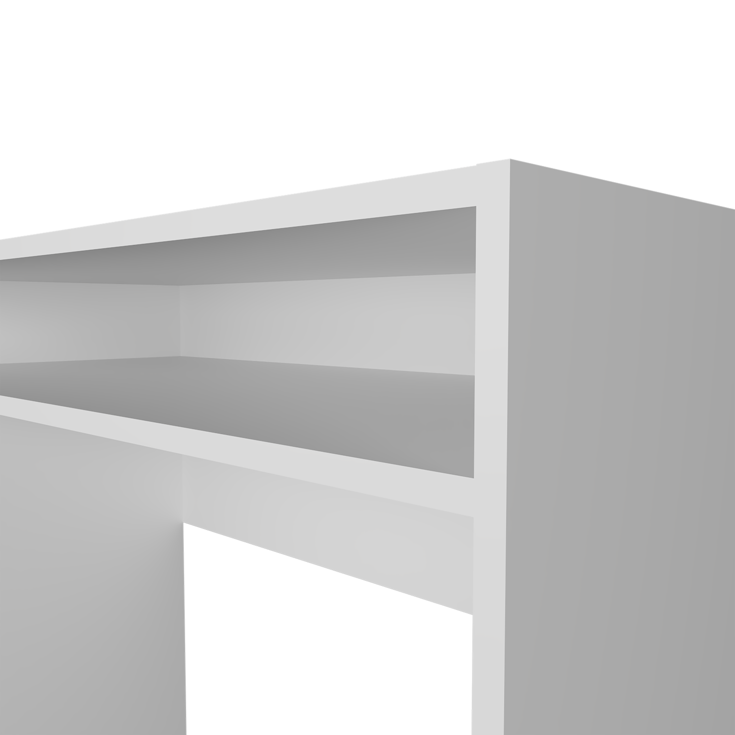 Modern minimalist white floating shelf with clean lines and ample storage space