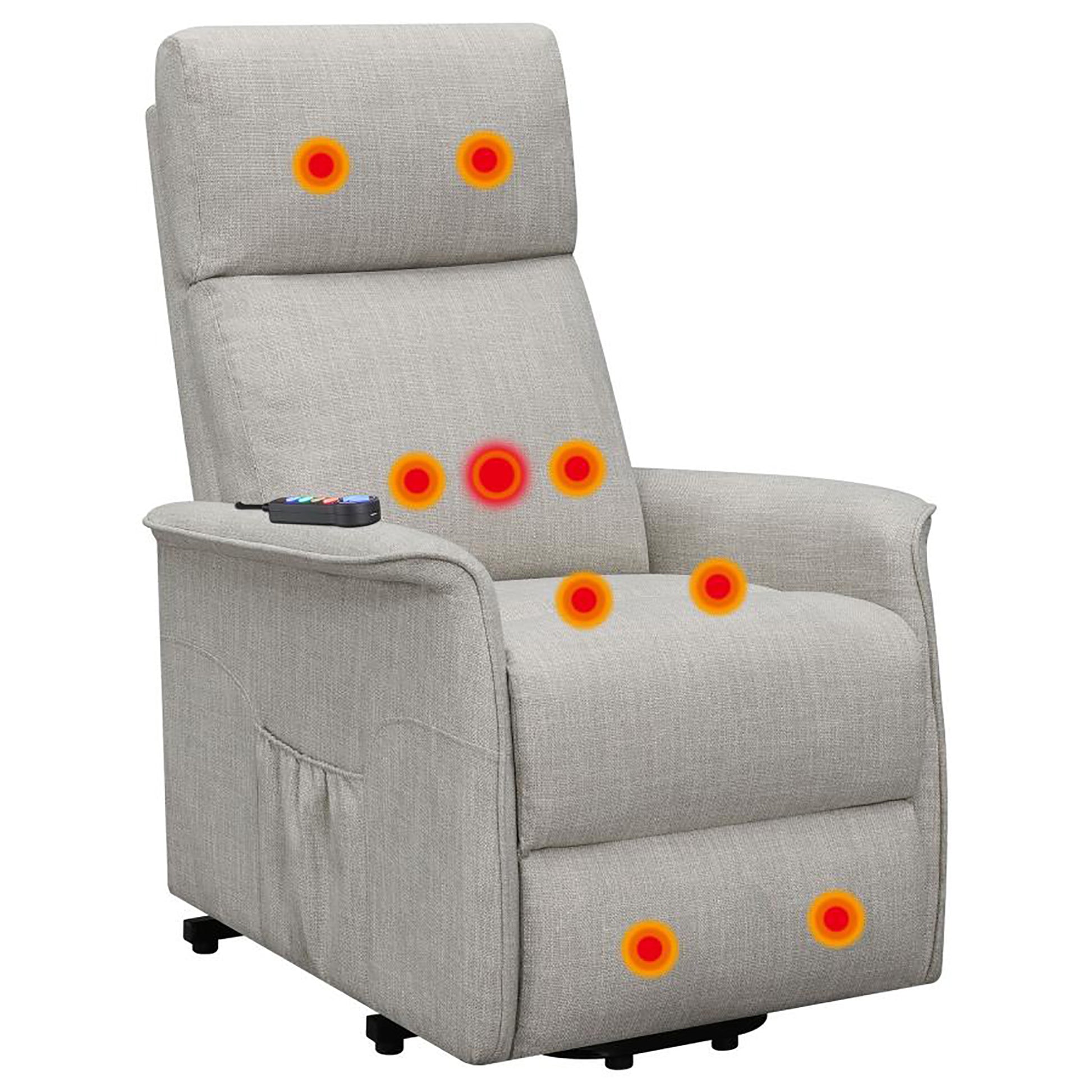 Gray fabric recliner chair with heat and massage functions Perfect for living room relaxation