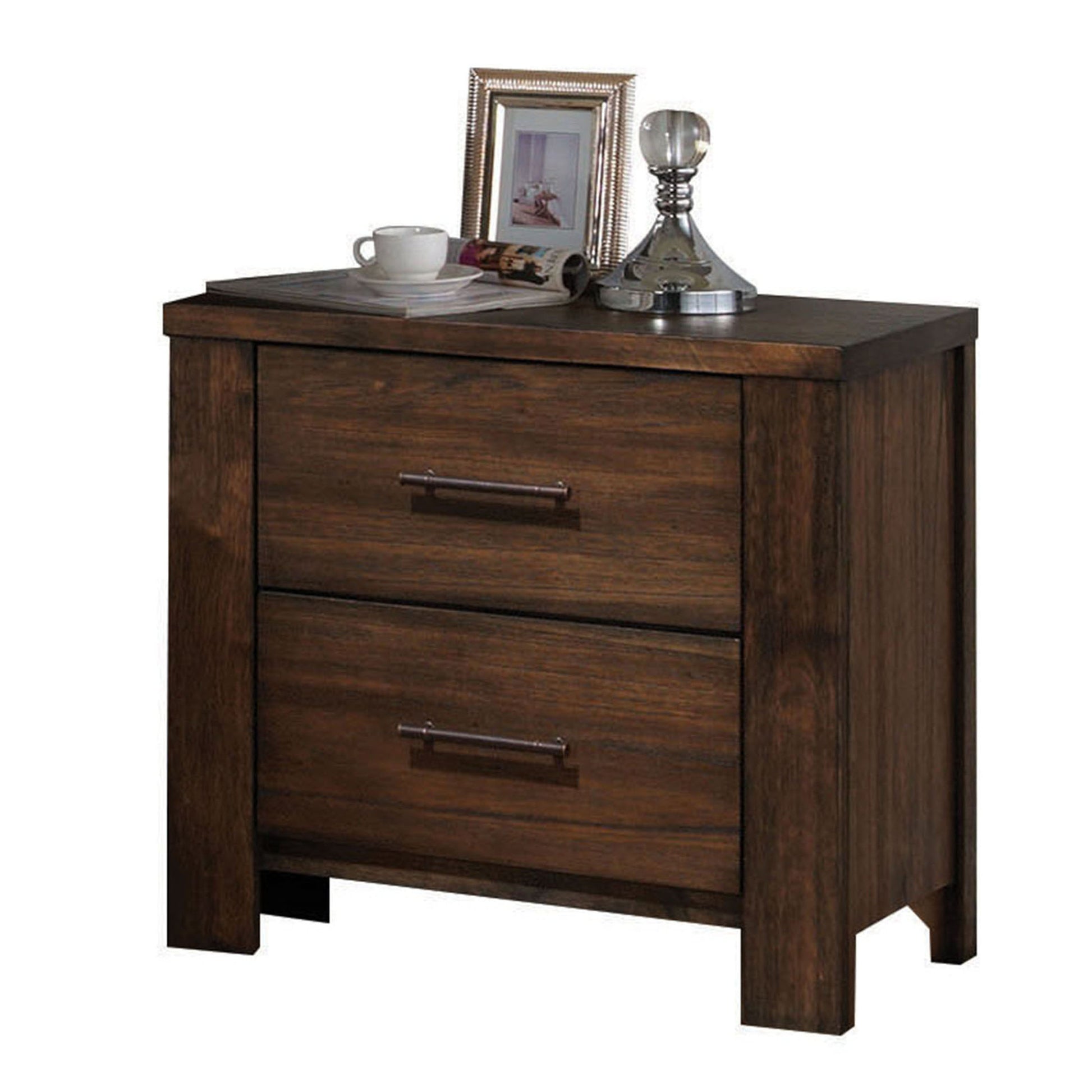 Solid wood nightstand with two drawers in rich espresso finish classic bedroom furniture