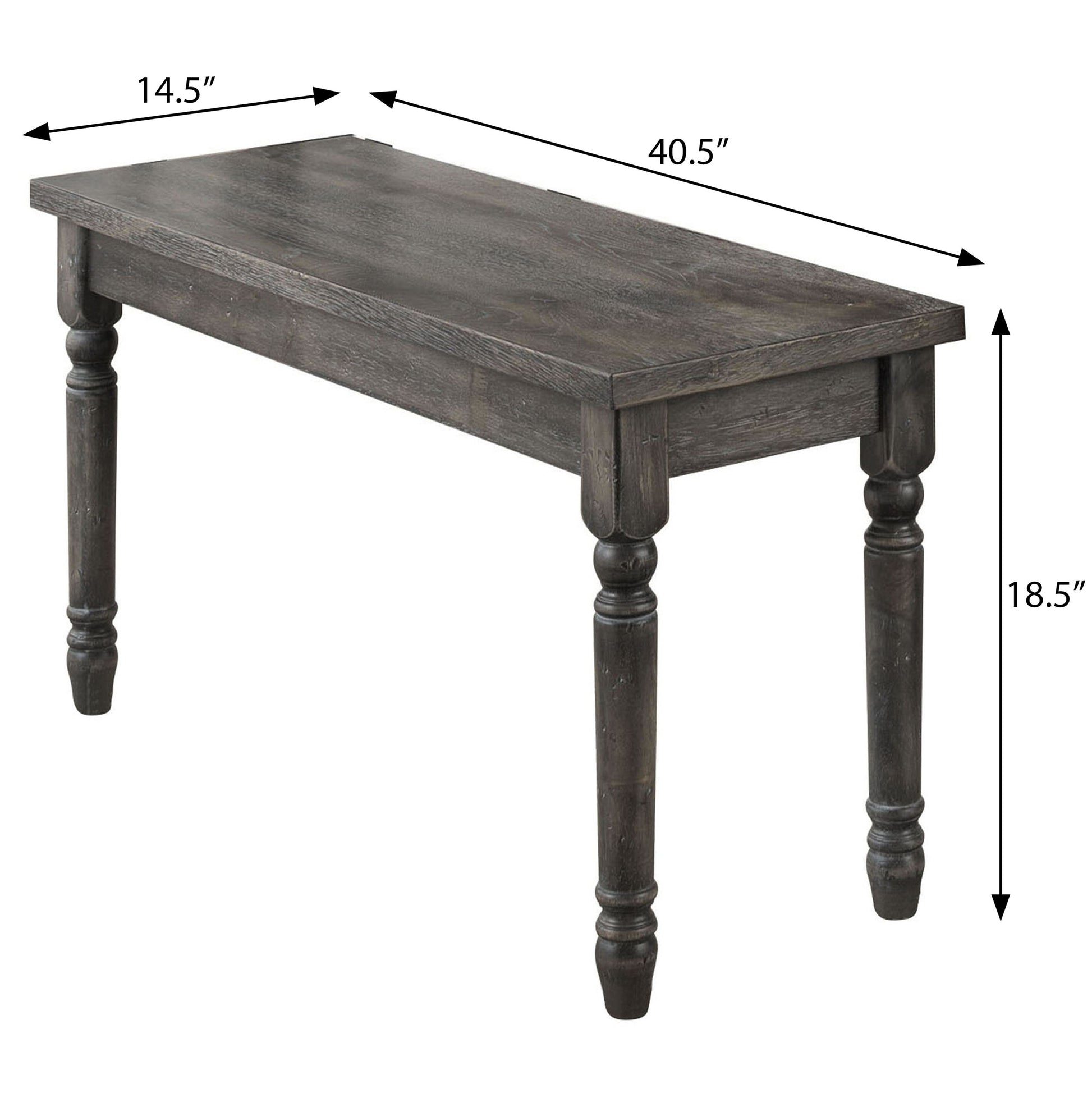 Dark gray wooden bench with turned legs  L x  W x  H