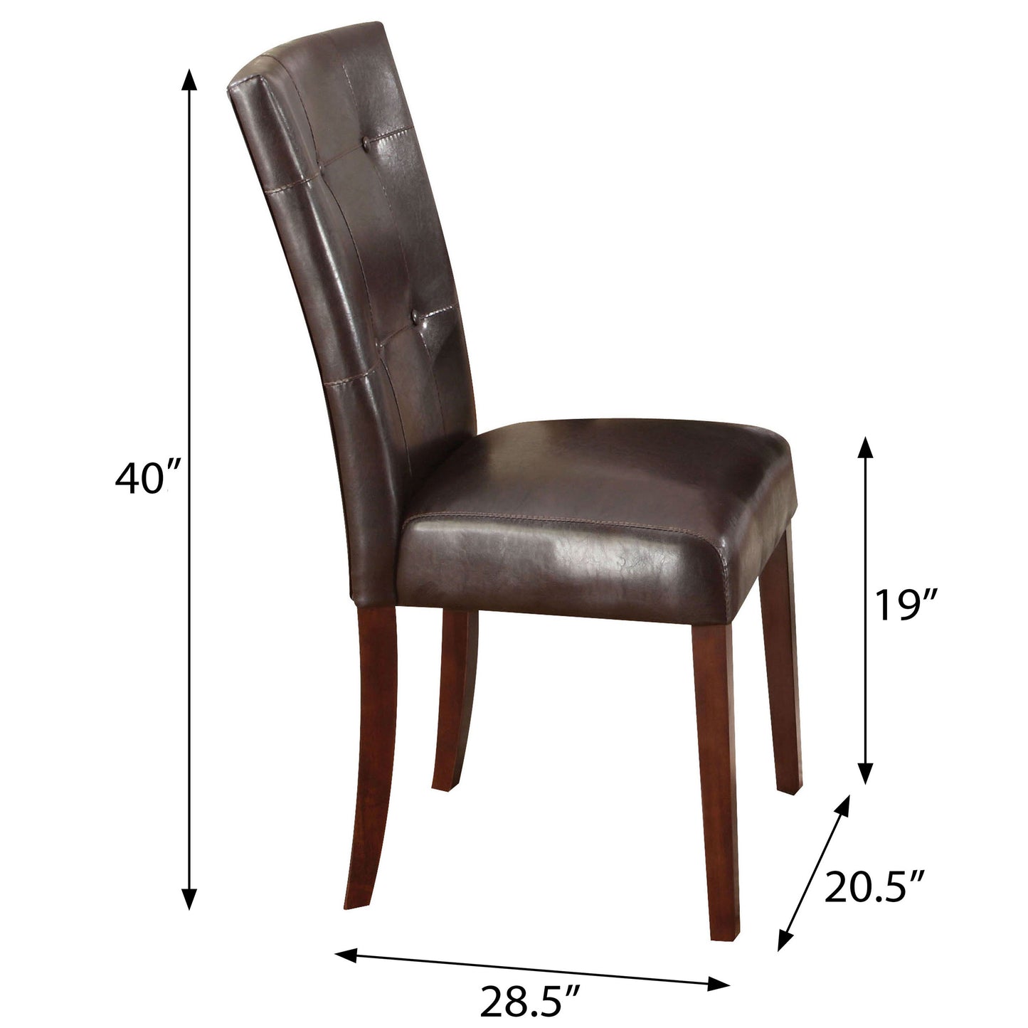 Dark brown tufted faux leather dining chair with wooden legs  H x  W x  D