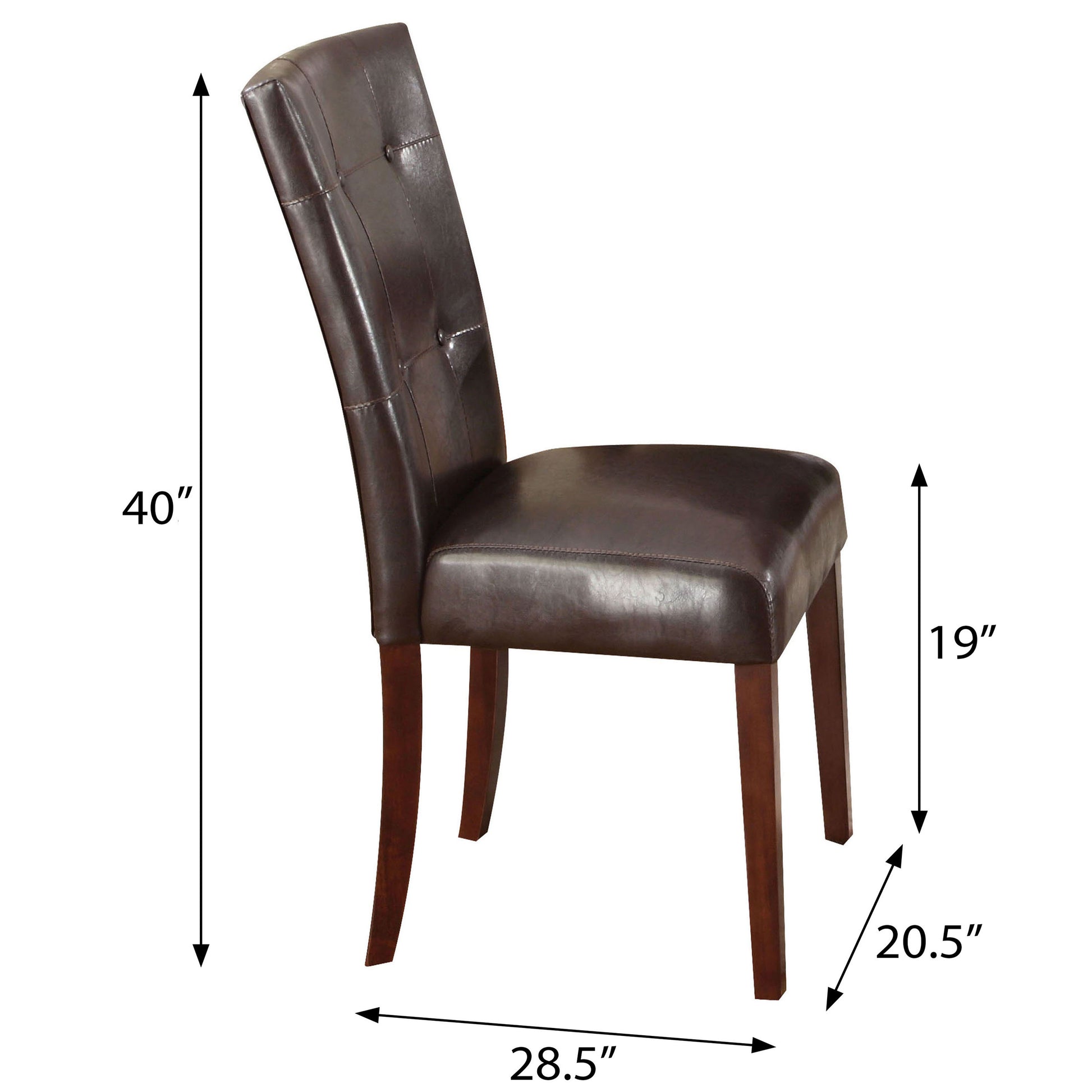 Dark brown tufted faux leather dining chair with wooden legs  H x  W x  D