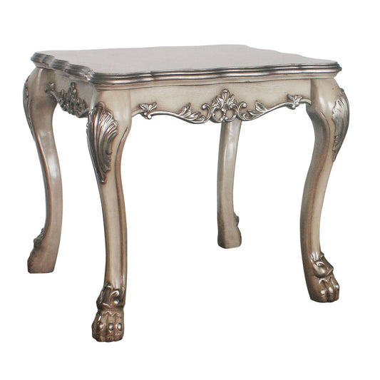 Antique French provincial end table with ornate carving and paw feet elegant cream finish