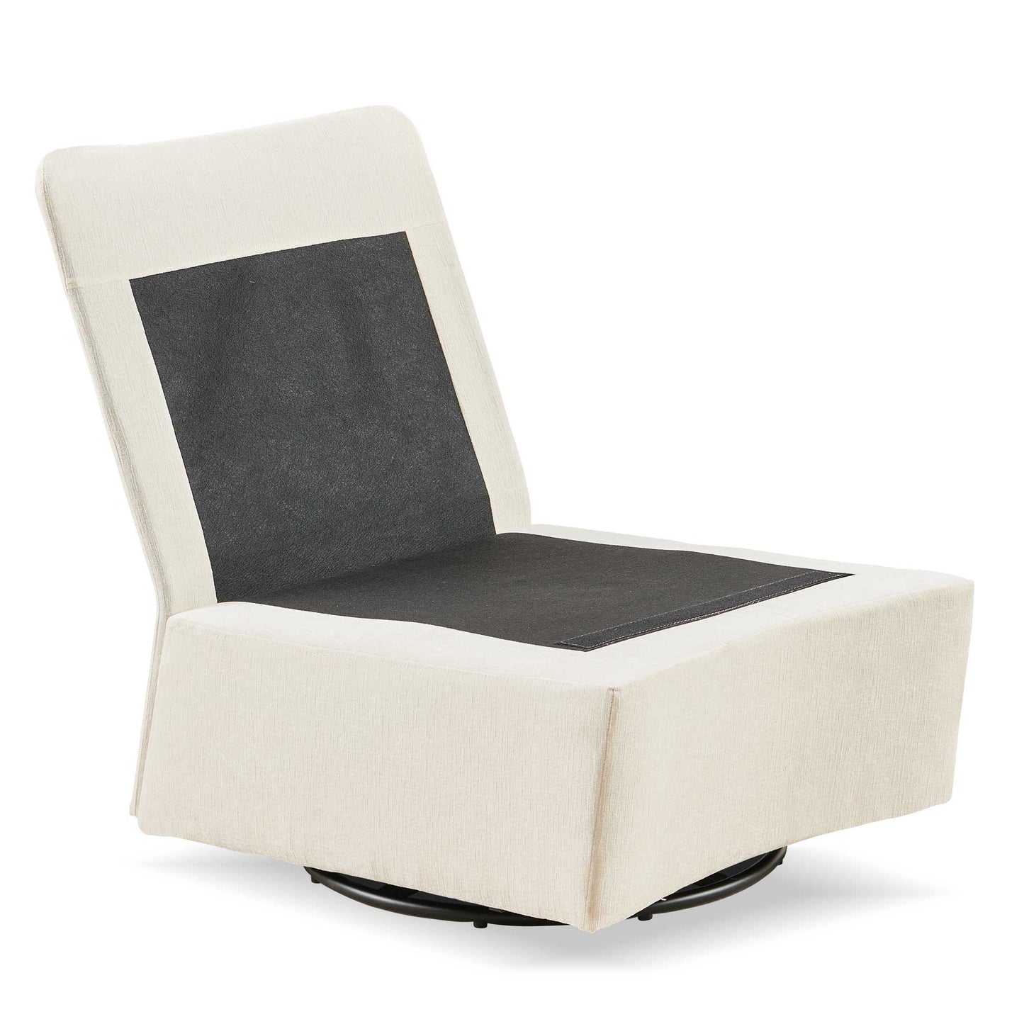Modern beige upholstered swivel chair with dark gray seat accent
