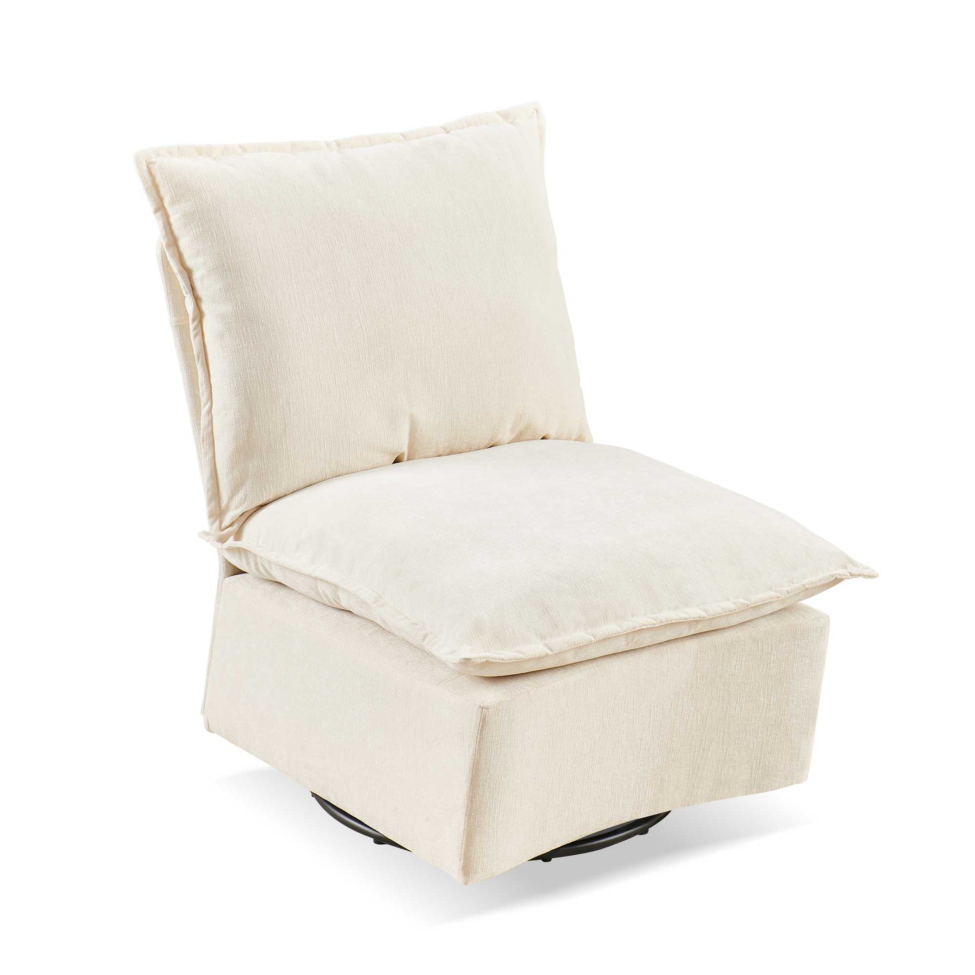 Plush cream boucle swivel accent chair with deep seat and lumbar pillow for cozy living rooms