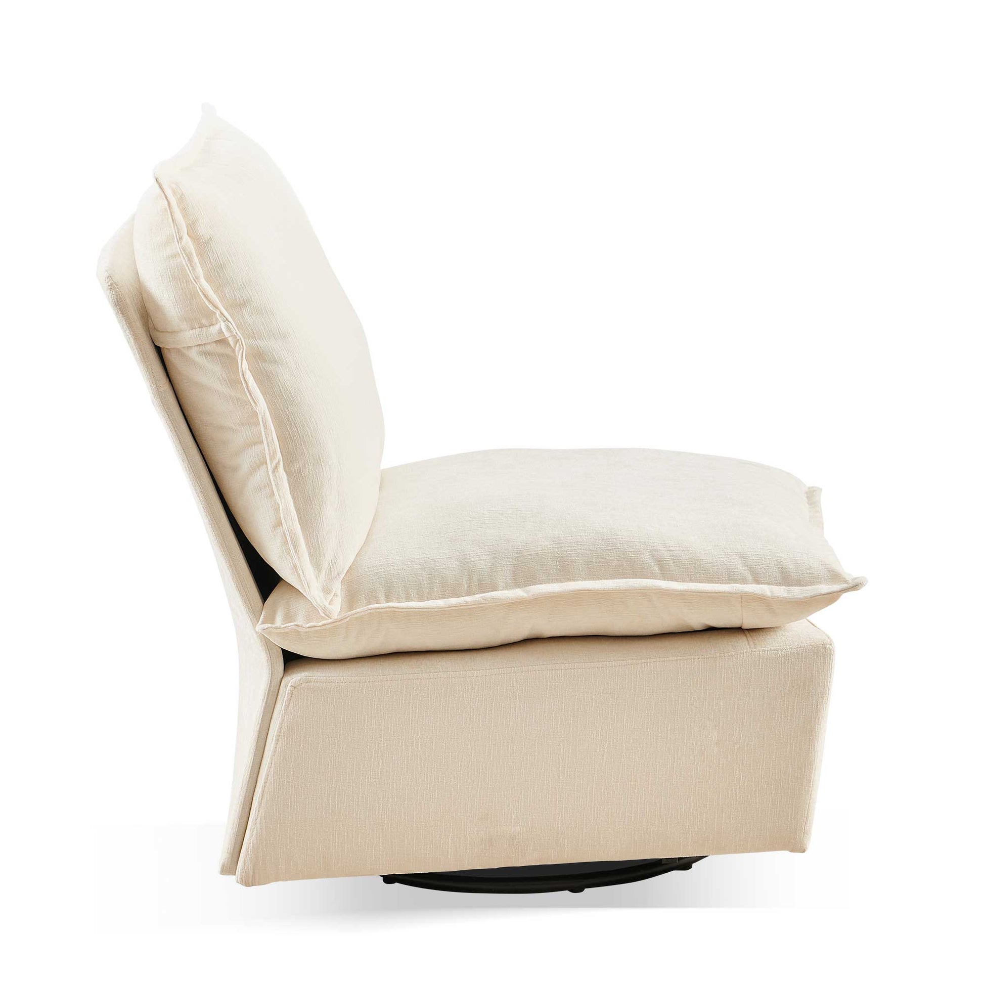 Cream upholstered accent chair with plush seat and back cushions perfect for living rooms