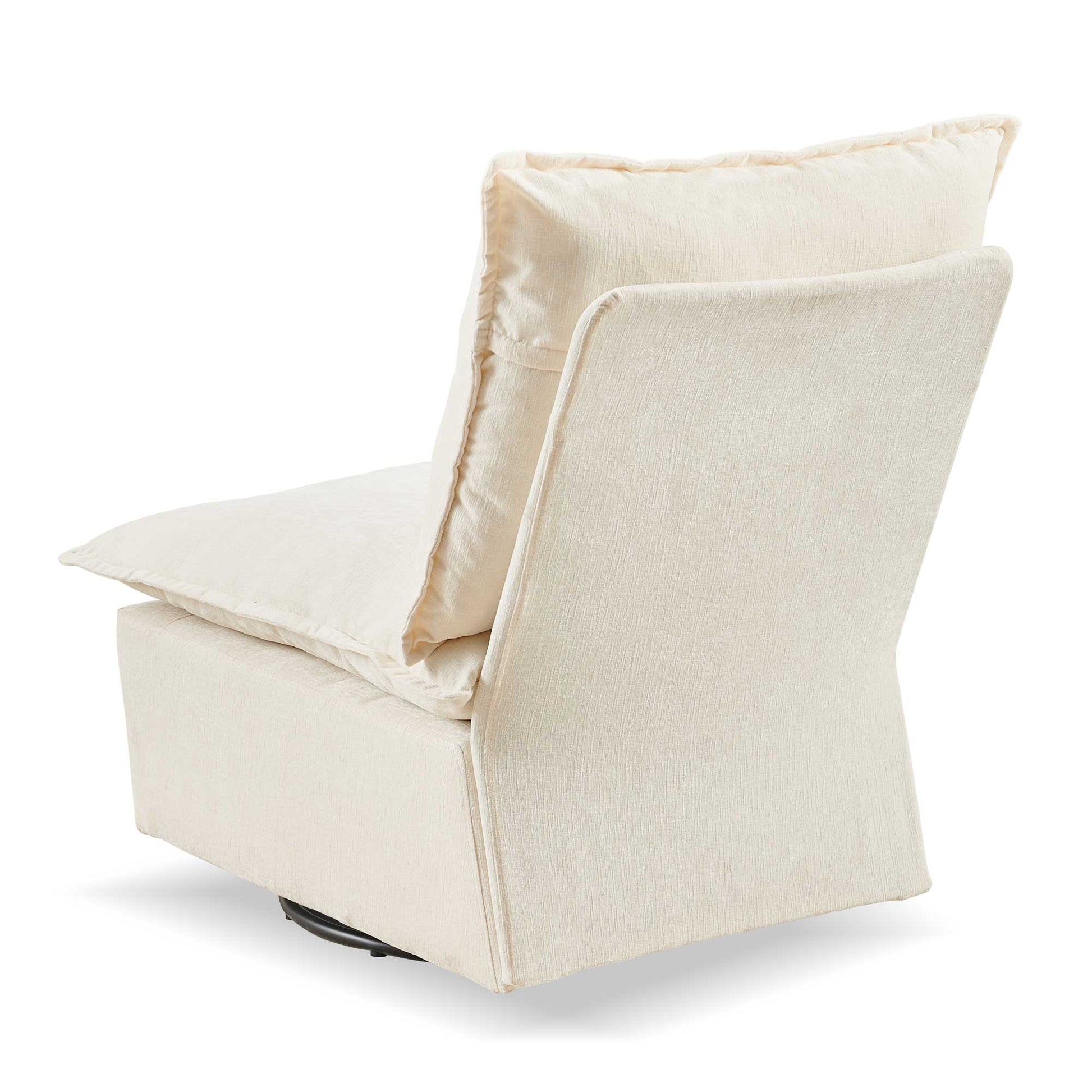 Cream fabric swivel armchair with plush cushions for comfortable seating