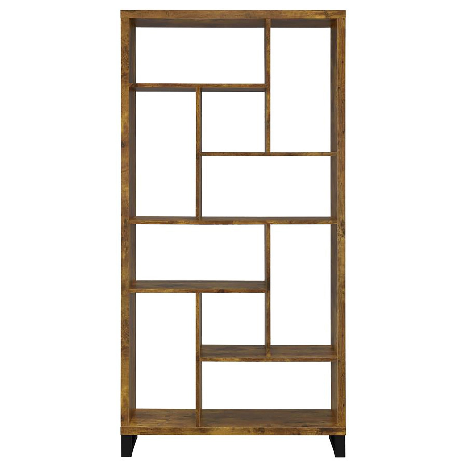 Rustic brown geometric bookshelf with open shelving units for stylish home decor
