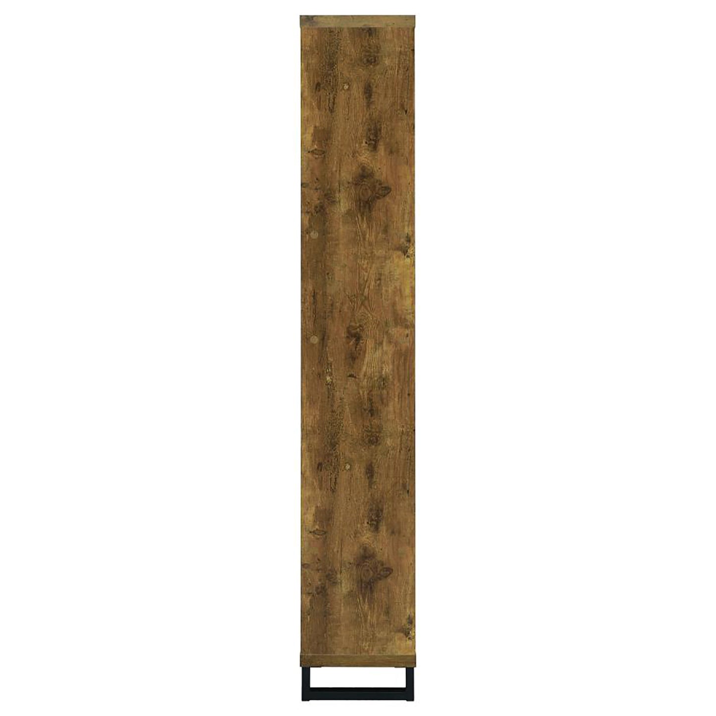 Rustic wood shelf unit with distressed finish and black metal frame