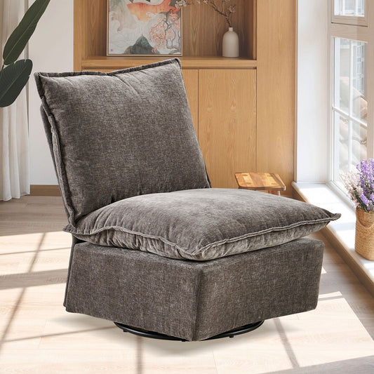 Plush charcoal fabric accent chair with swivel base perfect for modern living rooms