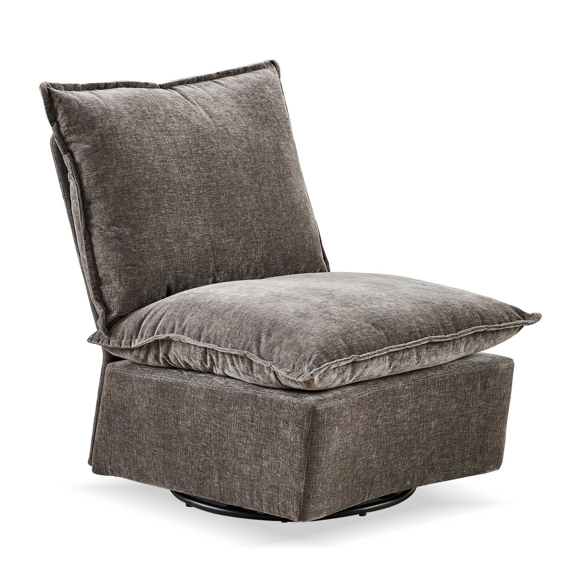 Plush charcoal grey velvet swivel accent chair with deep seat cushion and supportive back