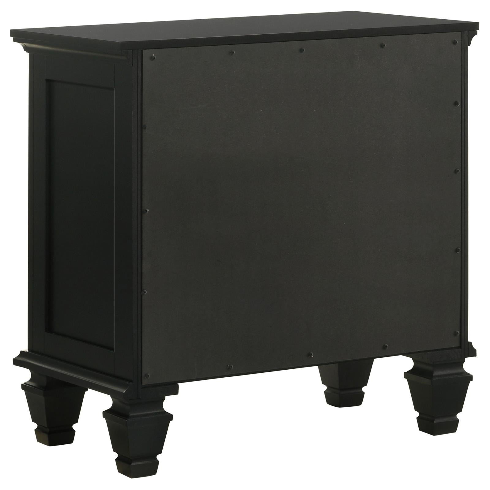 Black wooden bedside table with classic carved legs