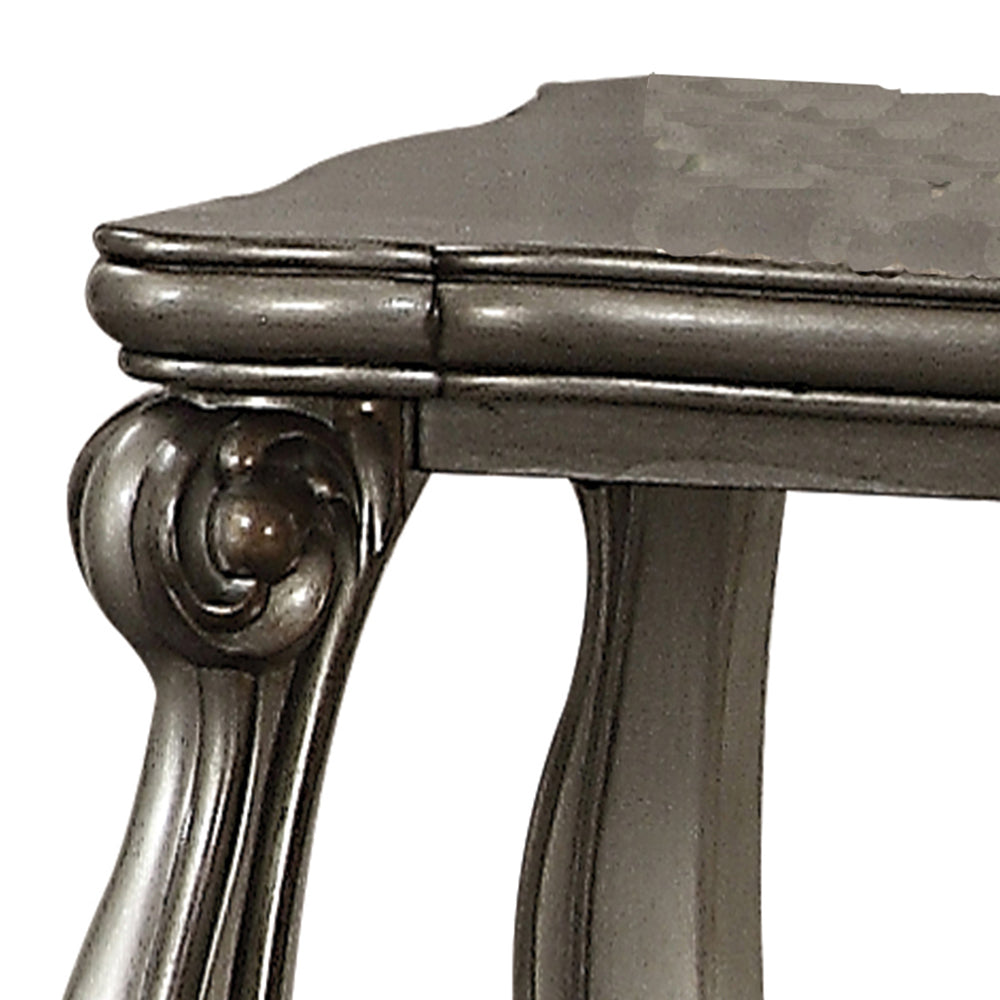 Antique grey carved wood end table with ornate leg detail