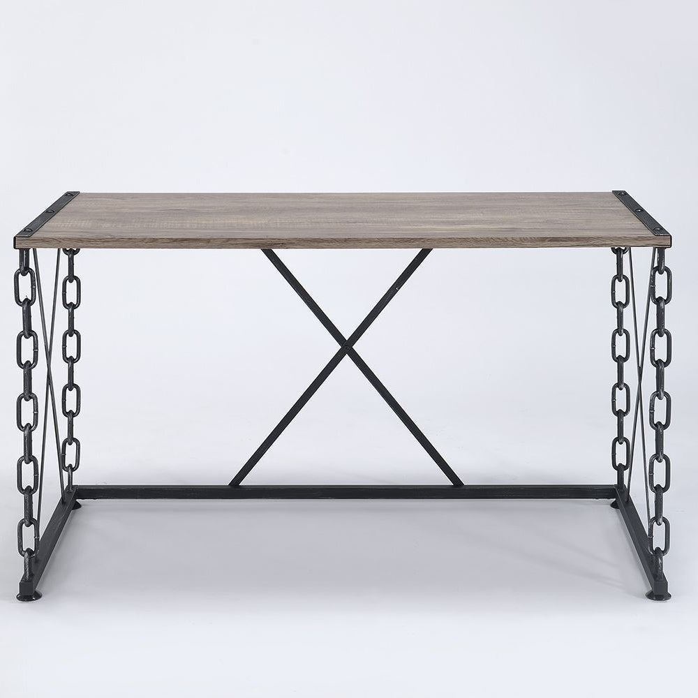 Rustic wood top desk with industrial chain leg design