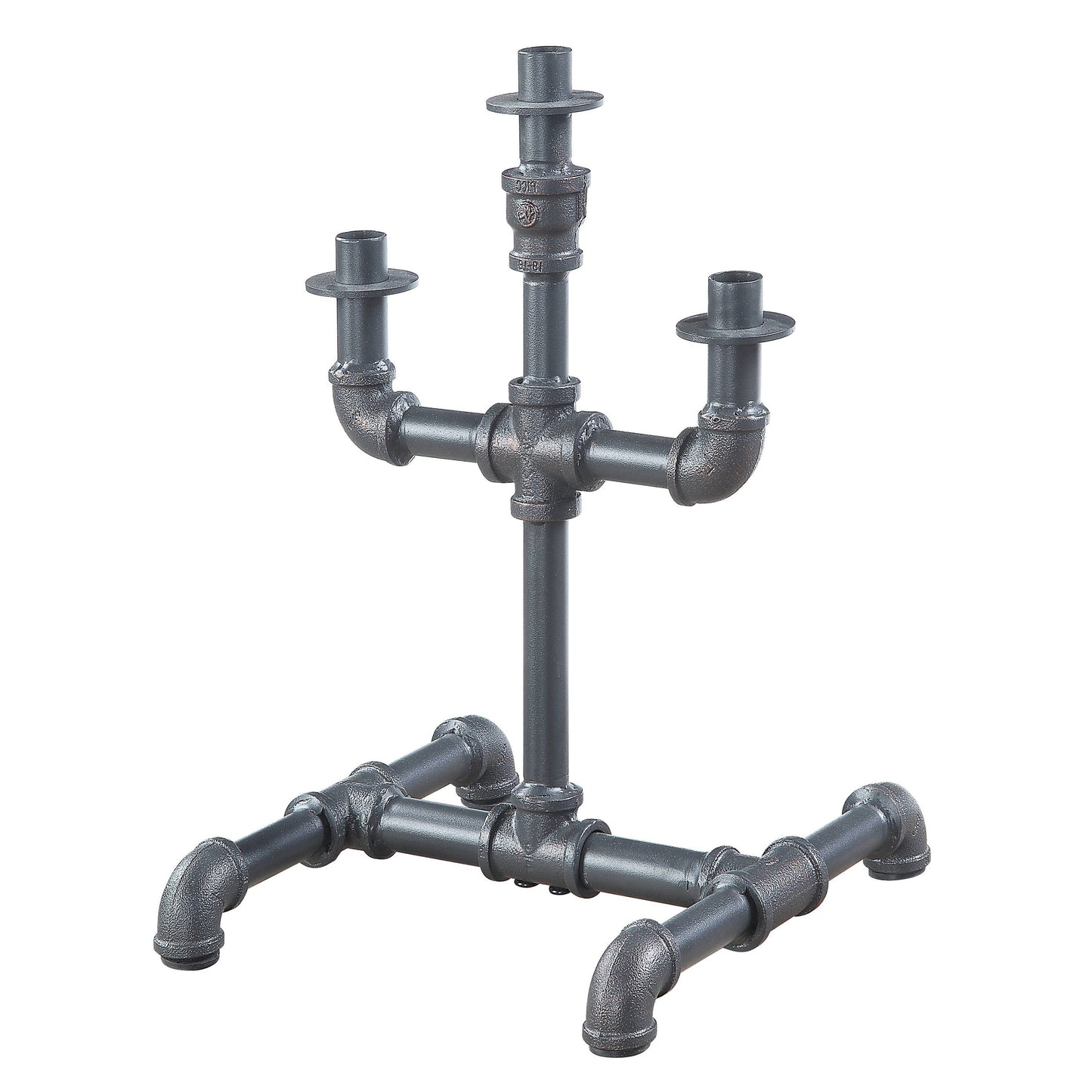 Black industrial pipe candelabra with three candle holders
