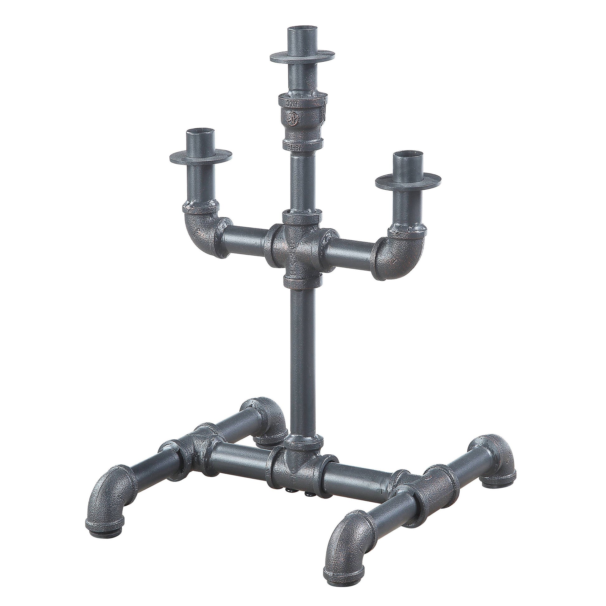 Black industrial pipe candelabra with three candle holders