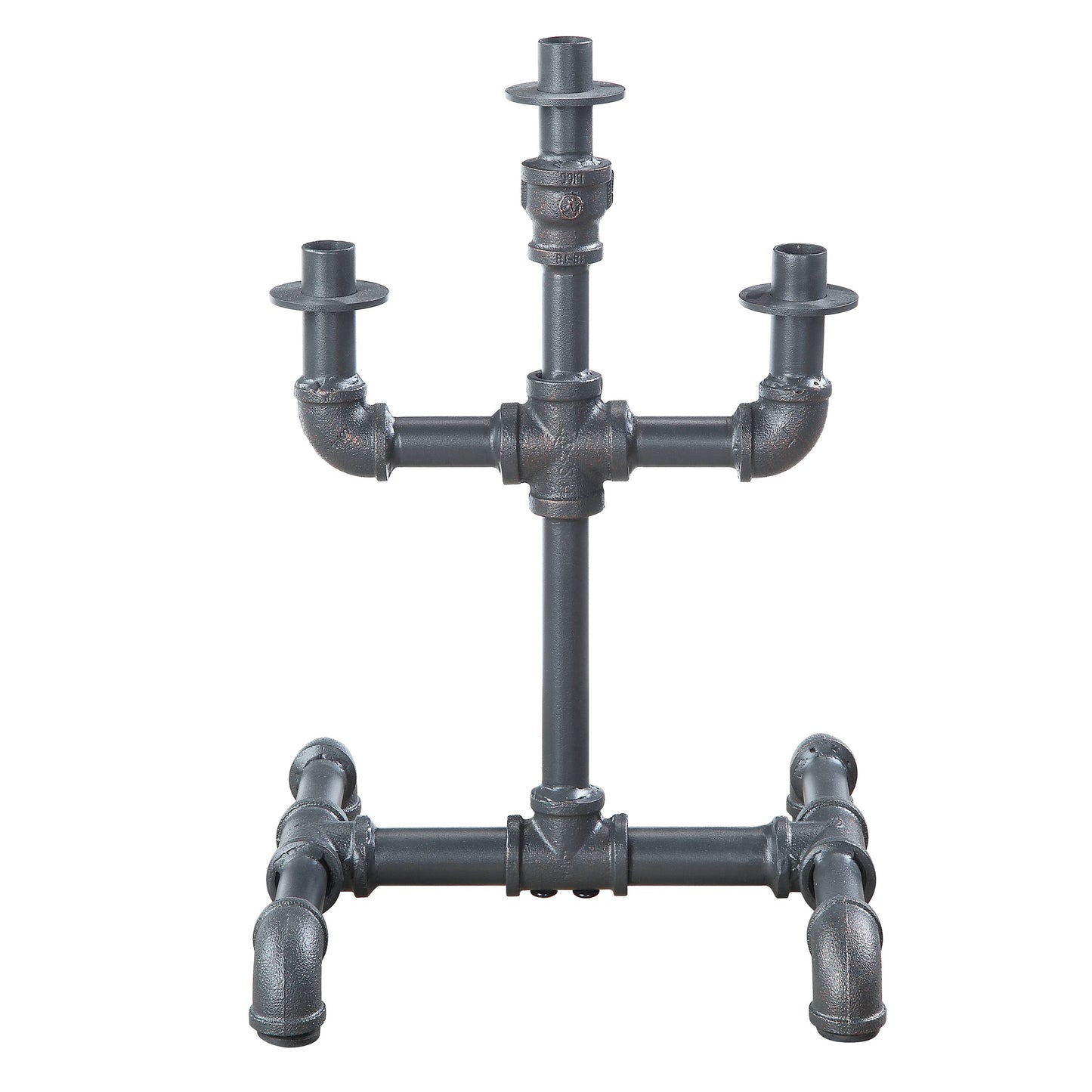 Dark gray pipe chandelier with three arms and industrial design