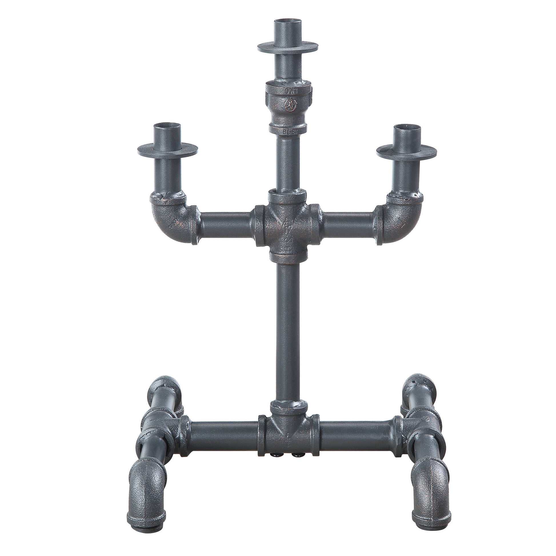 Dark gray pipe chandelier with three arms and industrial design