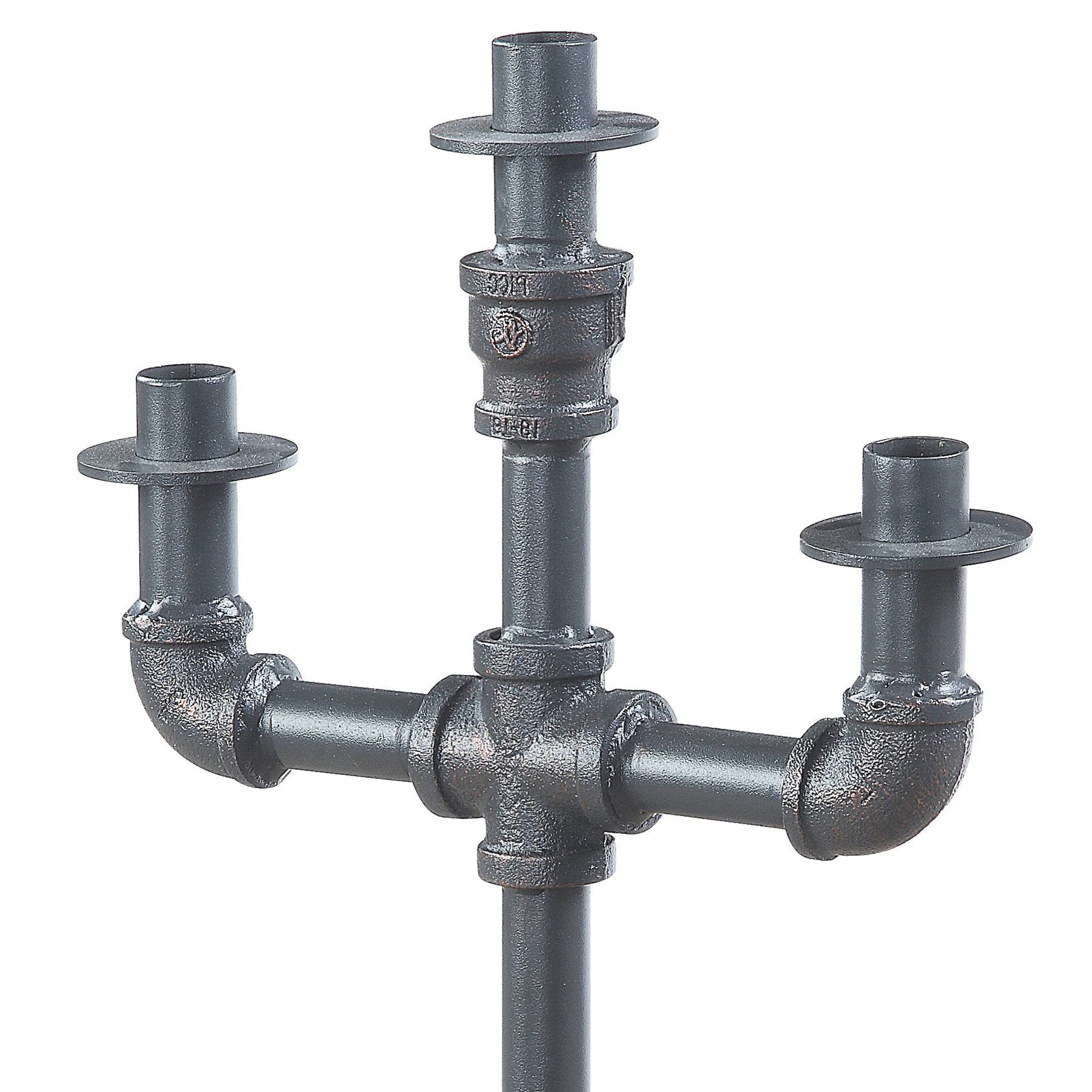 Industrial style triarm black metal pipe candlestick holder for atmospheric lighting
