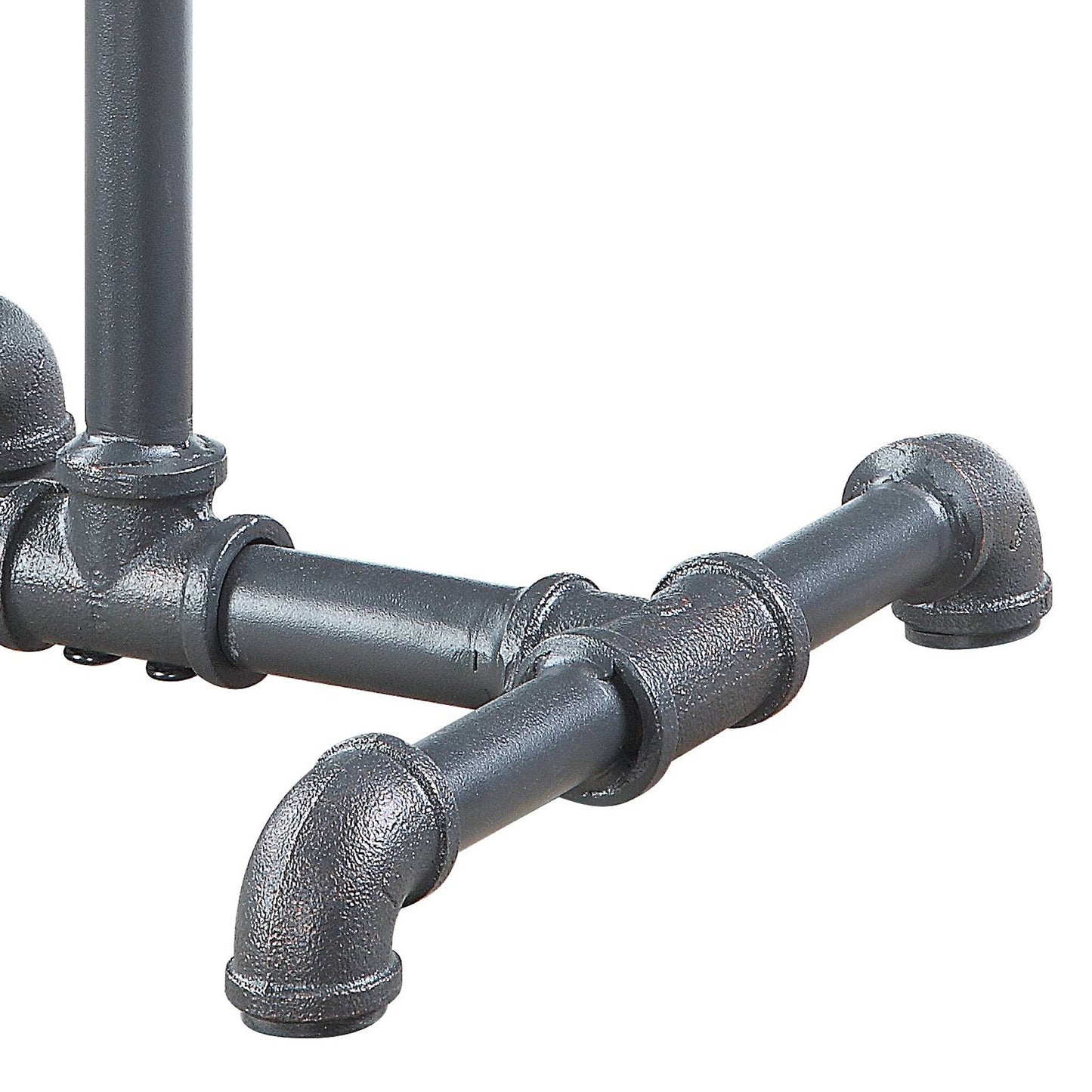 Closeup of dark grey industrial pipe fittings showing a textured metal finish Perfect for DIY pipe furniture