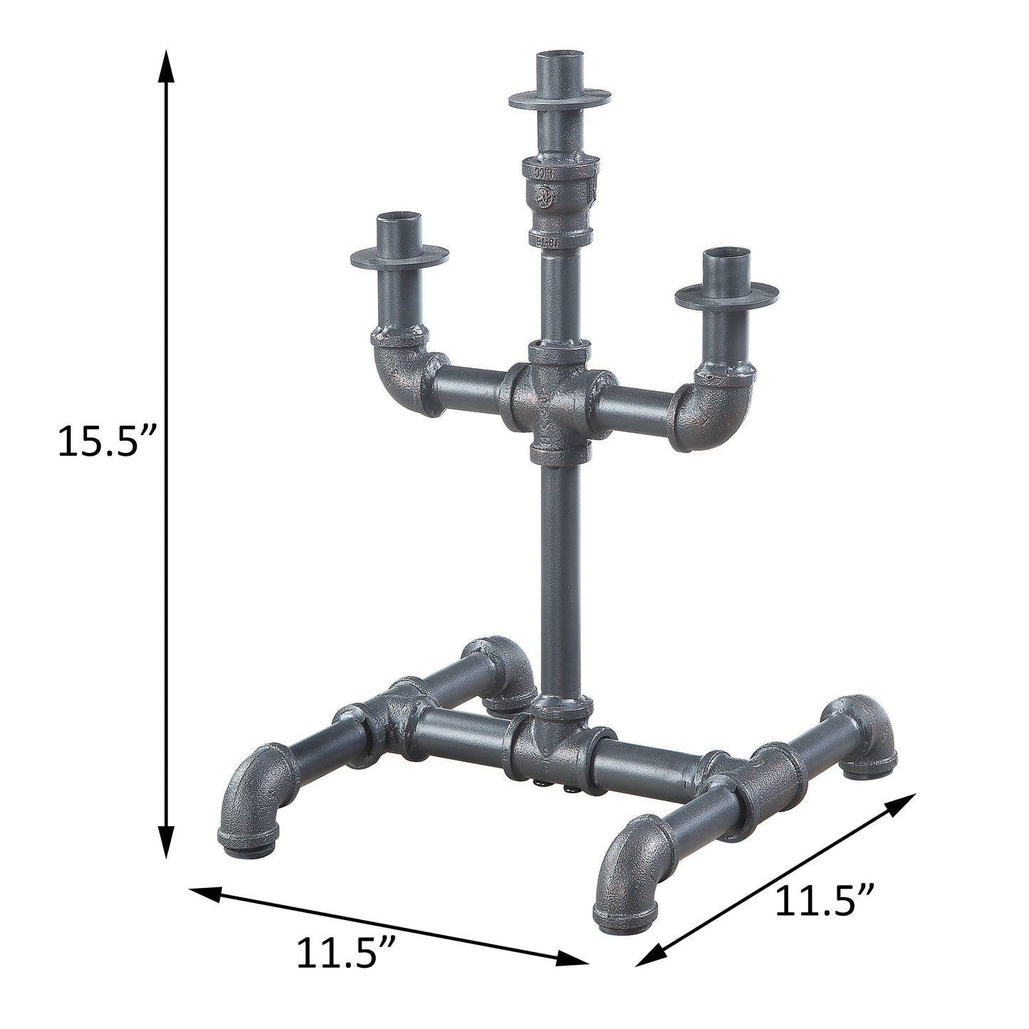 Industrial pipe candelabra with three arms cast iron finish