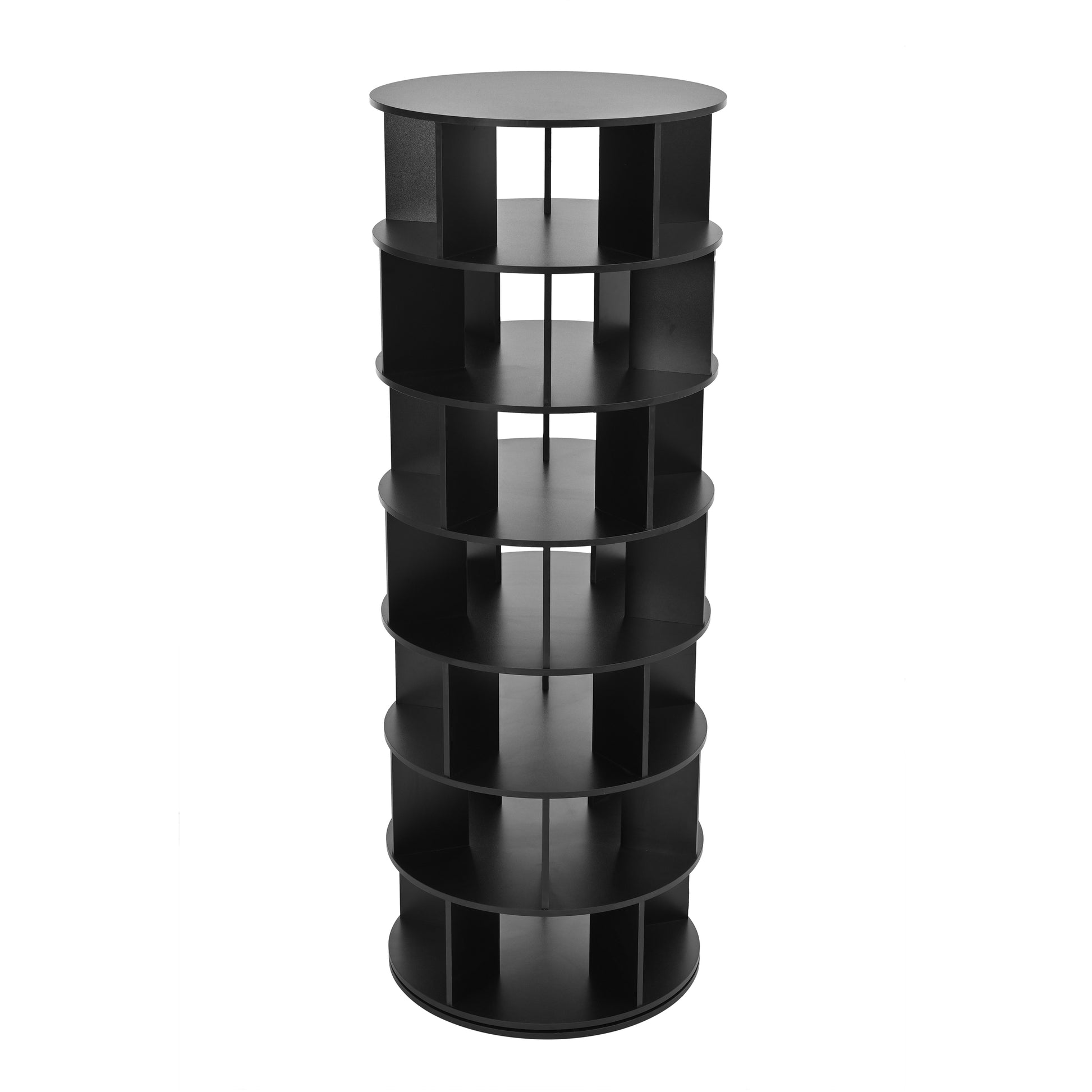Black tier rotating bookshelf perfect for organizing books and media