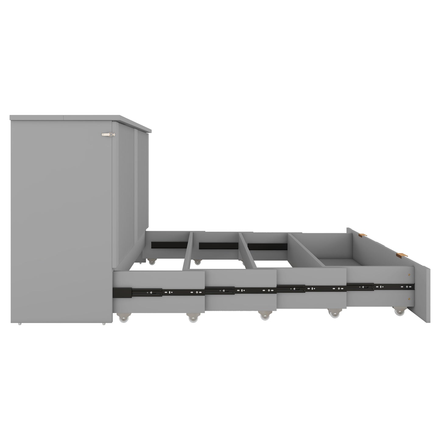 Gray bedside table with three pullout drawers on smooth gliding rails