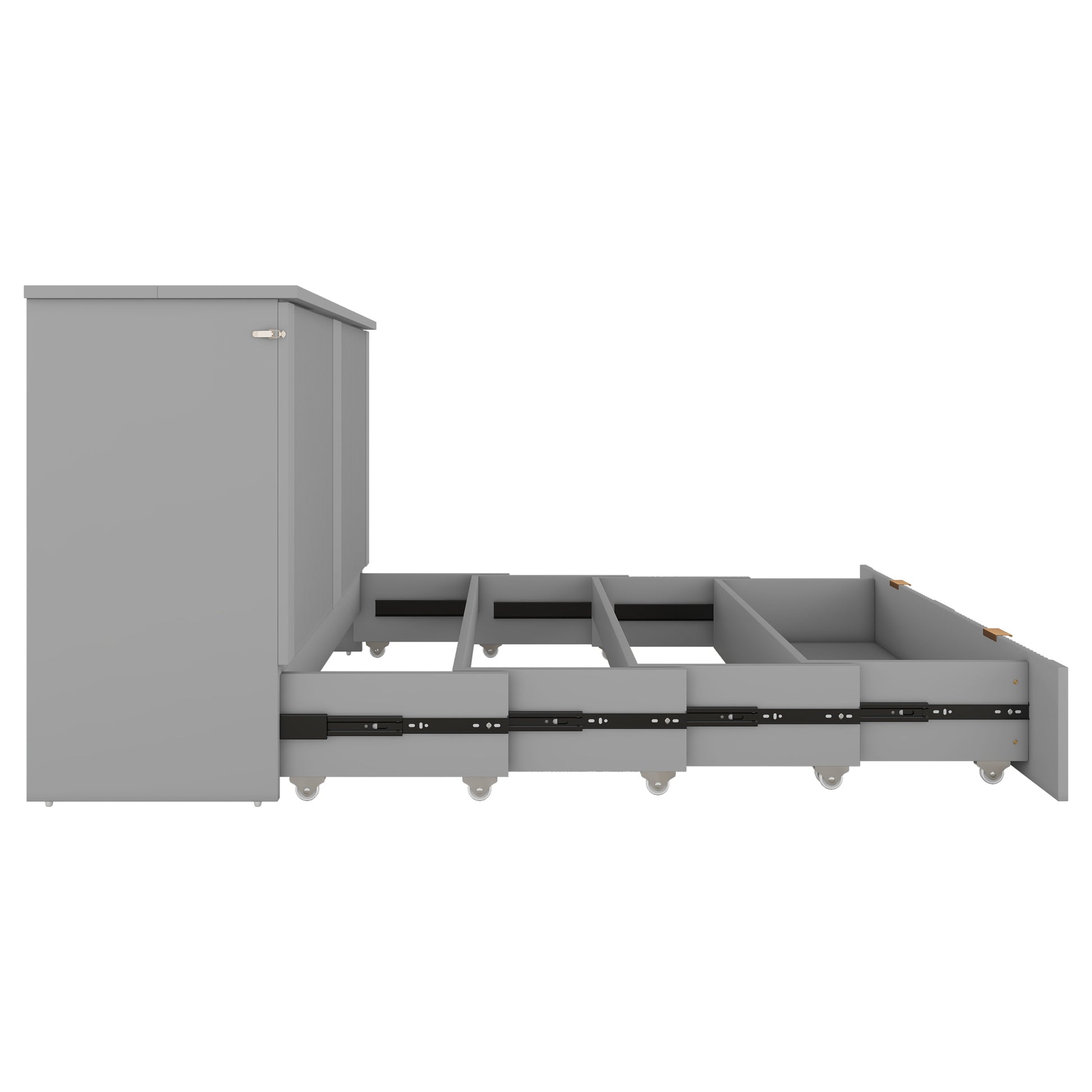 Gray bedside table with three pullout drawers on smooth gliding rails
