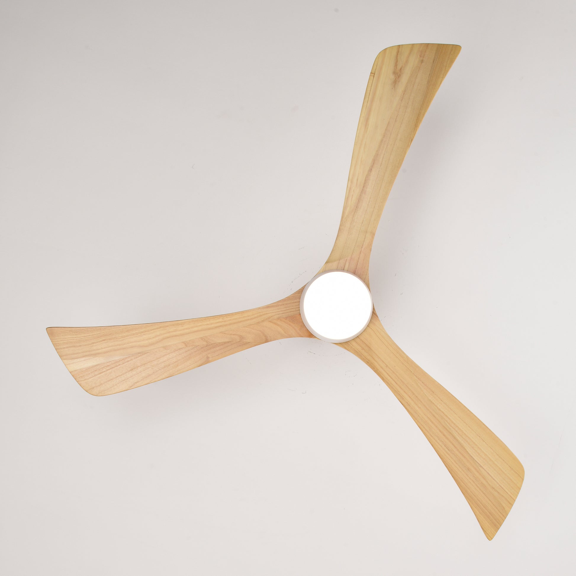 Threebladed wooden ceiling fan with integrated LED light