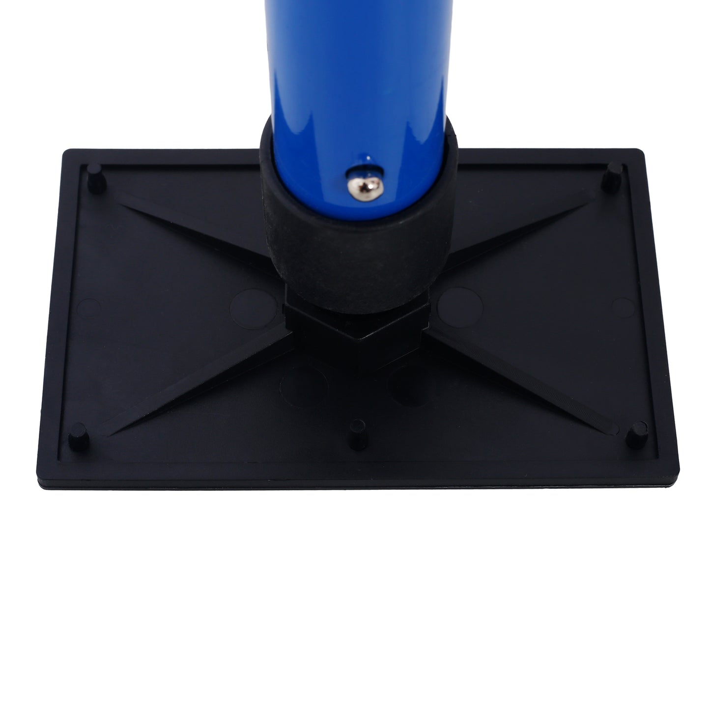 Blue plastic pipe attached to a black rectangular base with rubber grip