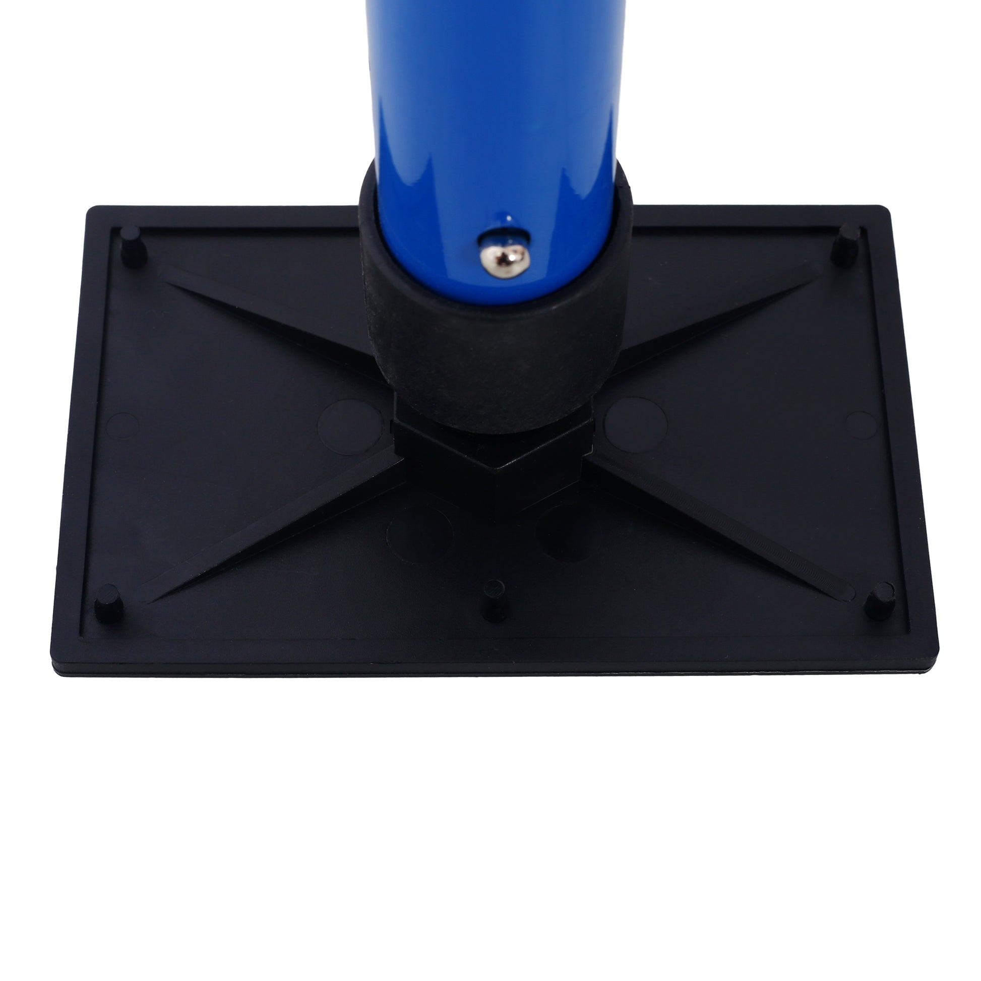 Blue plastic pipe attached to a black rectangular base with rubber grip