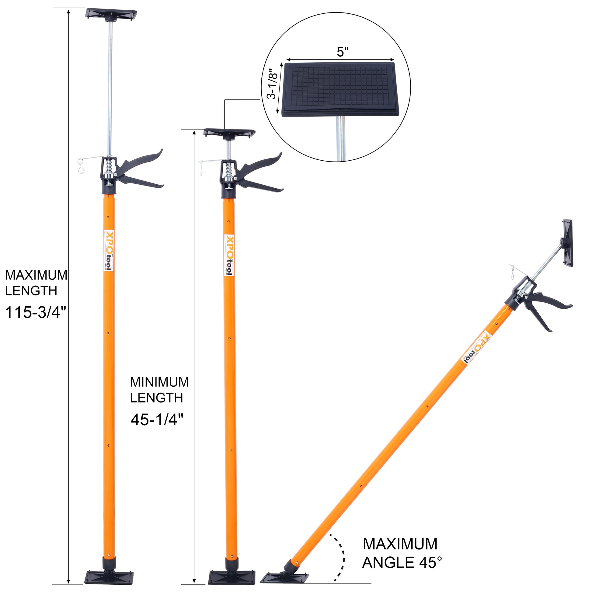 Orange telescoping support pole with adjustable height for construction tasks