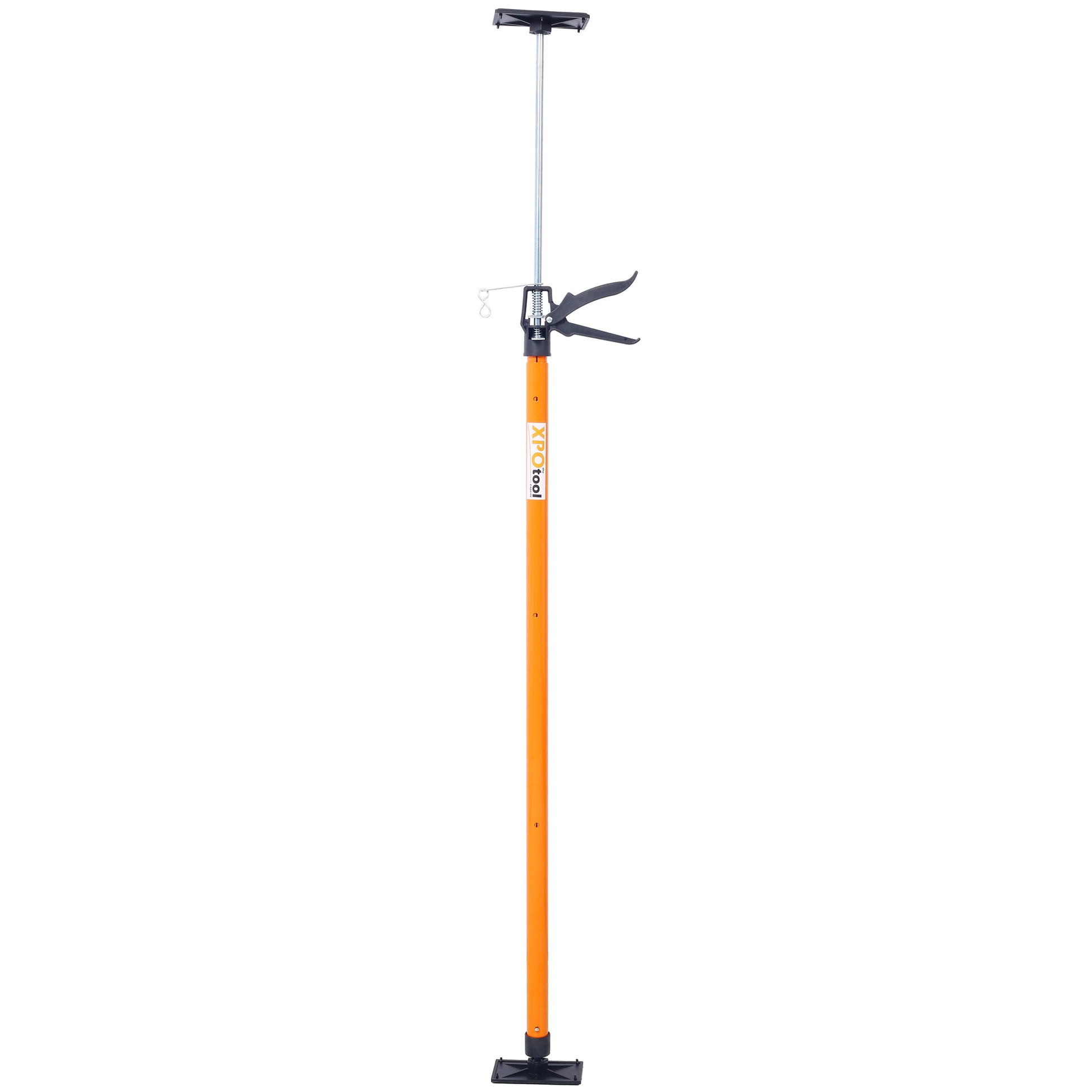 Orange drywall support pole with black handle and base