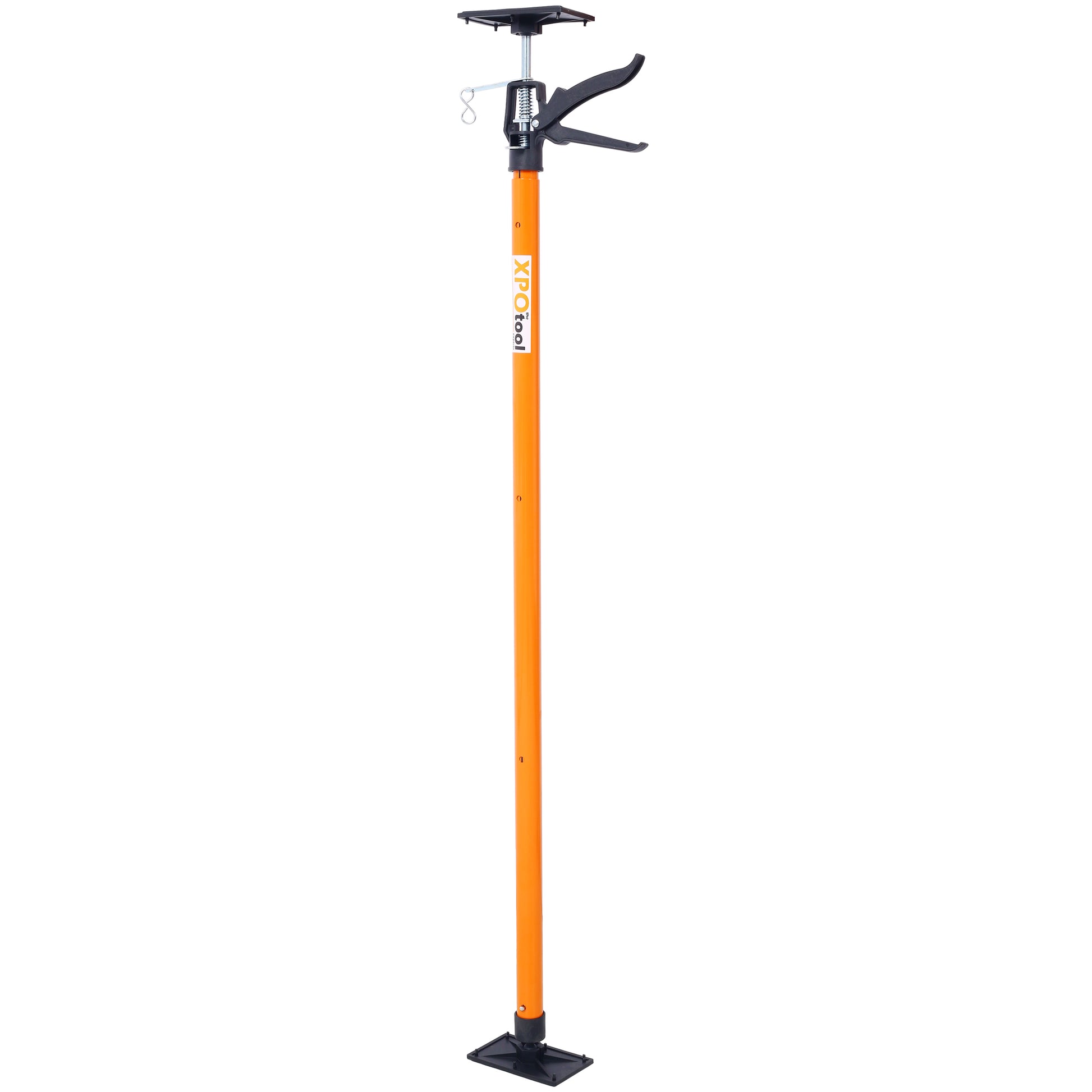 Orange adjustable support pole with black quickrelease clamp for construction tasks