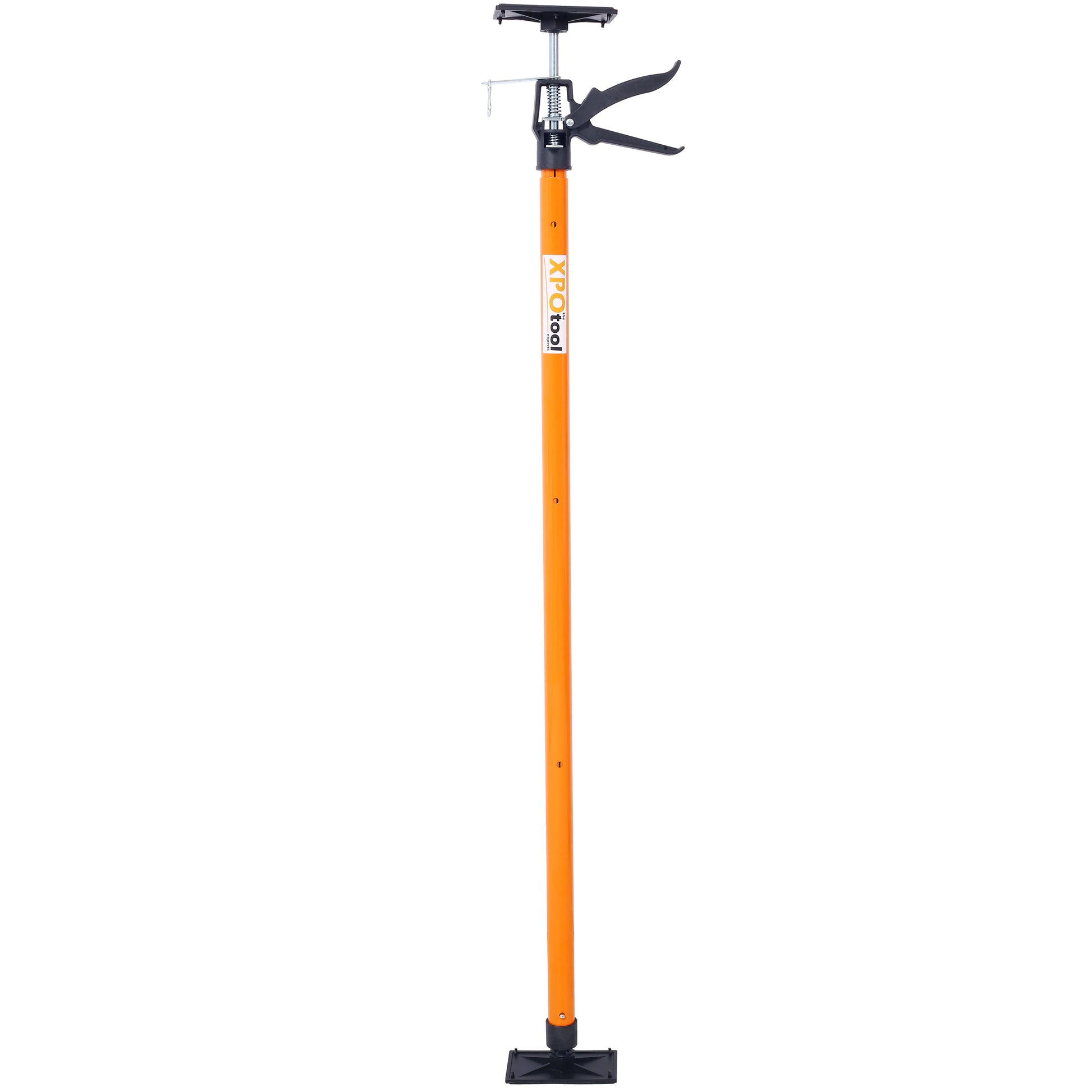 Adjustable orange support pole with black plunger handle for DIY projects