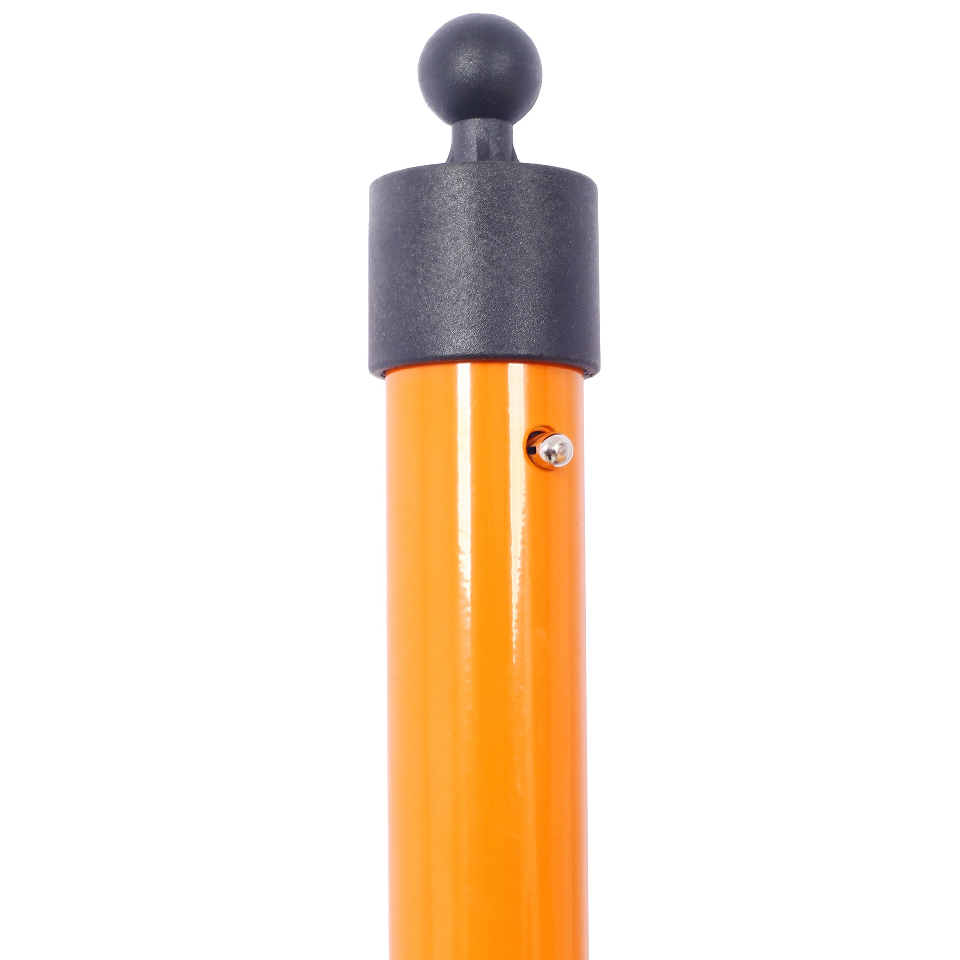 Orange adjustable pole with black grip and silver screw detail
