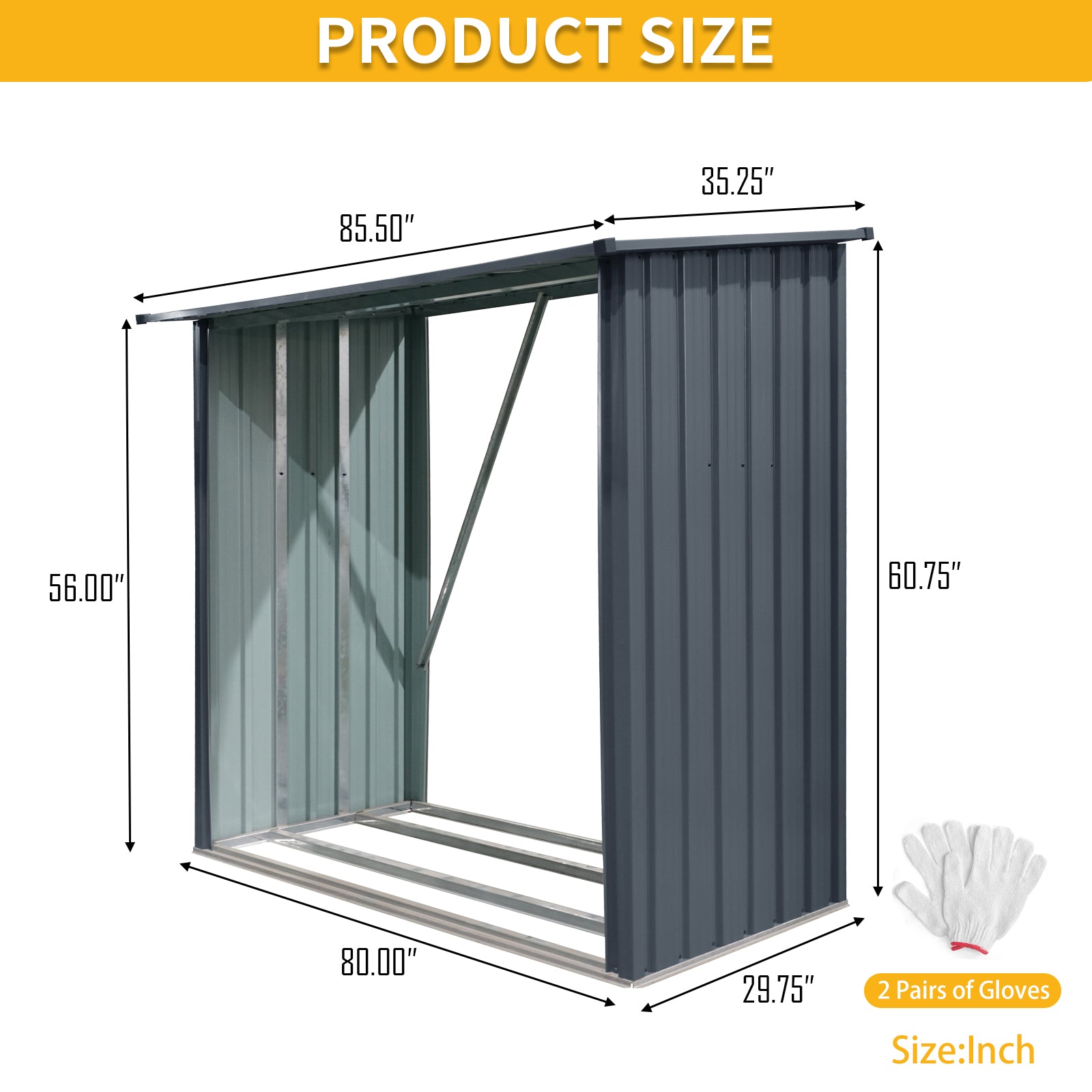Dark gray metal outdoor storage shed  W x  D x  H with open front