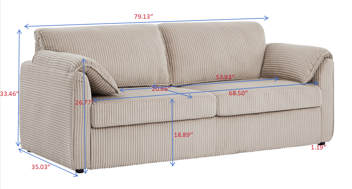 Beige corduroy sofa with plush cushions perfect for a cozy living room