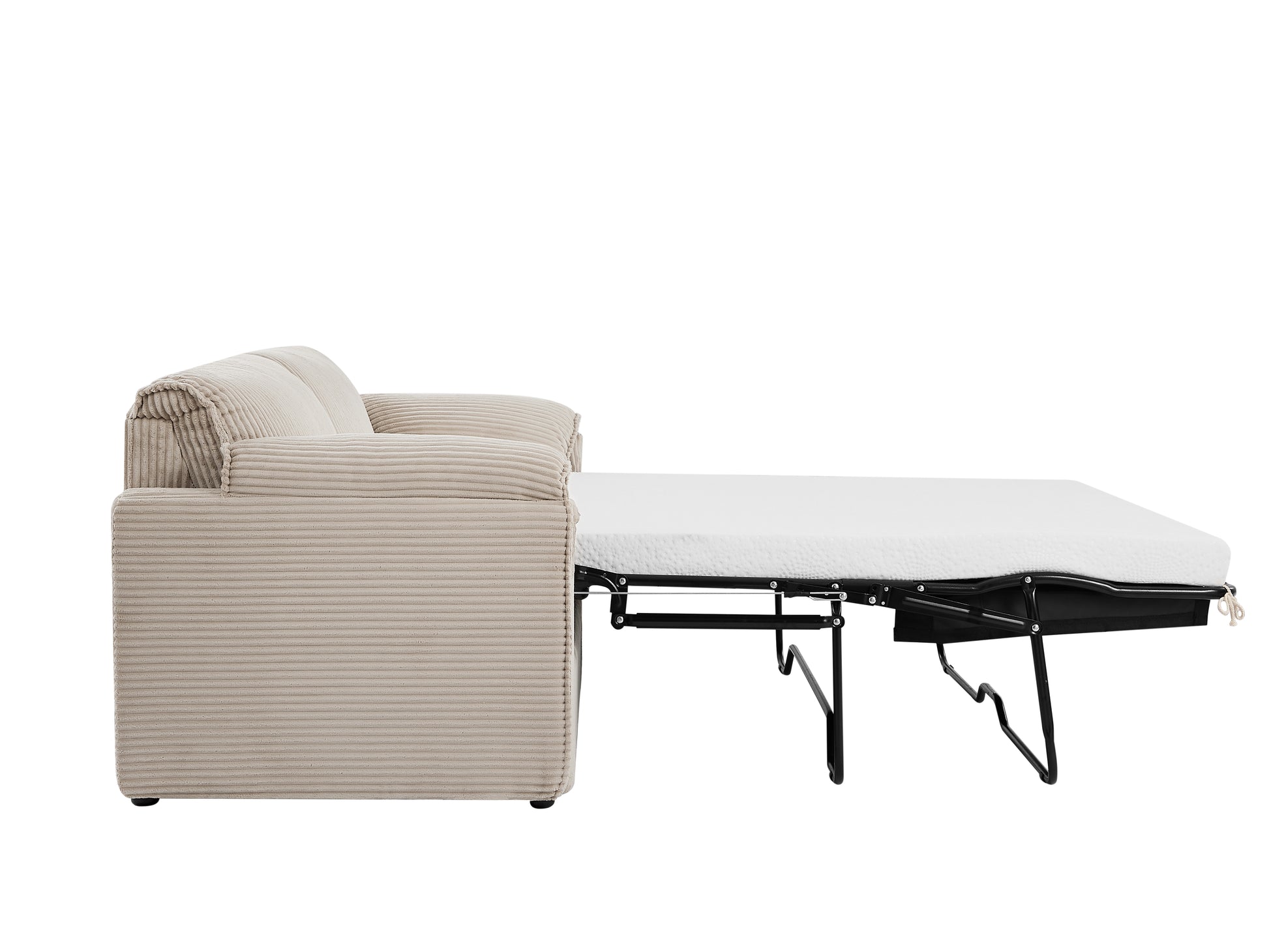 Beige corduroy sofa bed with mattress extended modern design