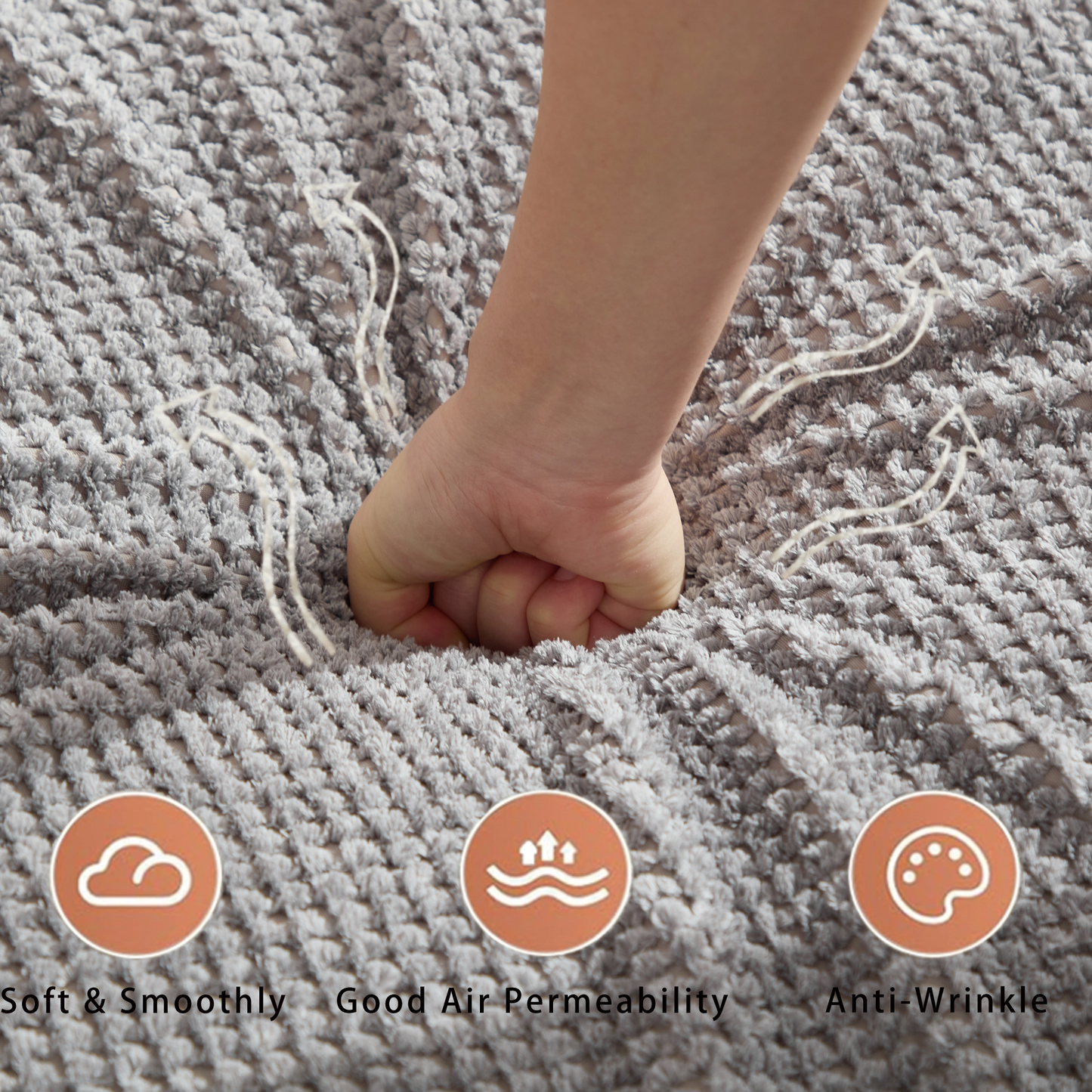 Soft gray textured throw blanket showing plush comfort and durability