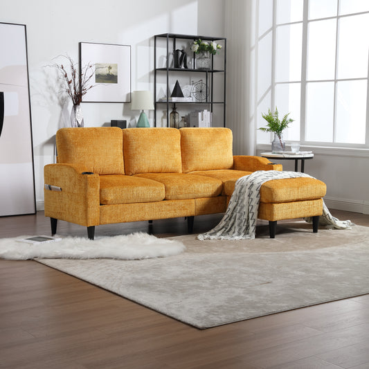 Orange chenille sectional sofa with chaise and ottoman comfortable modern living room furniture